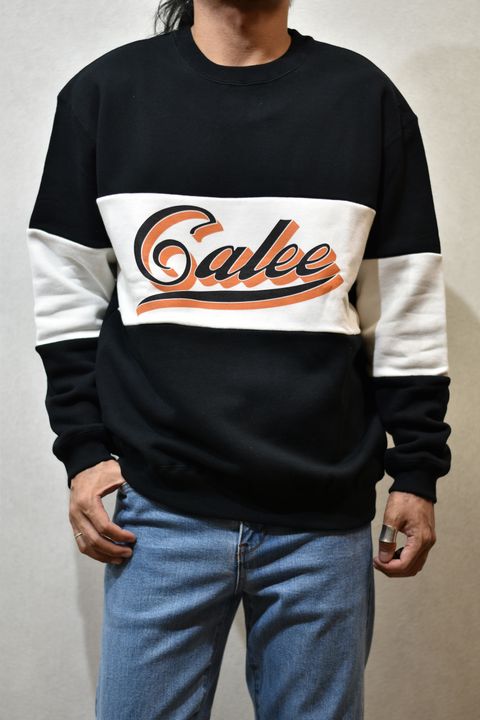 CALEE LOGO CONTRASTING FABRIC CREW NECK SWEAT (BLACK)