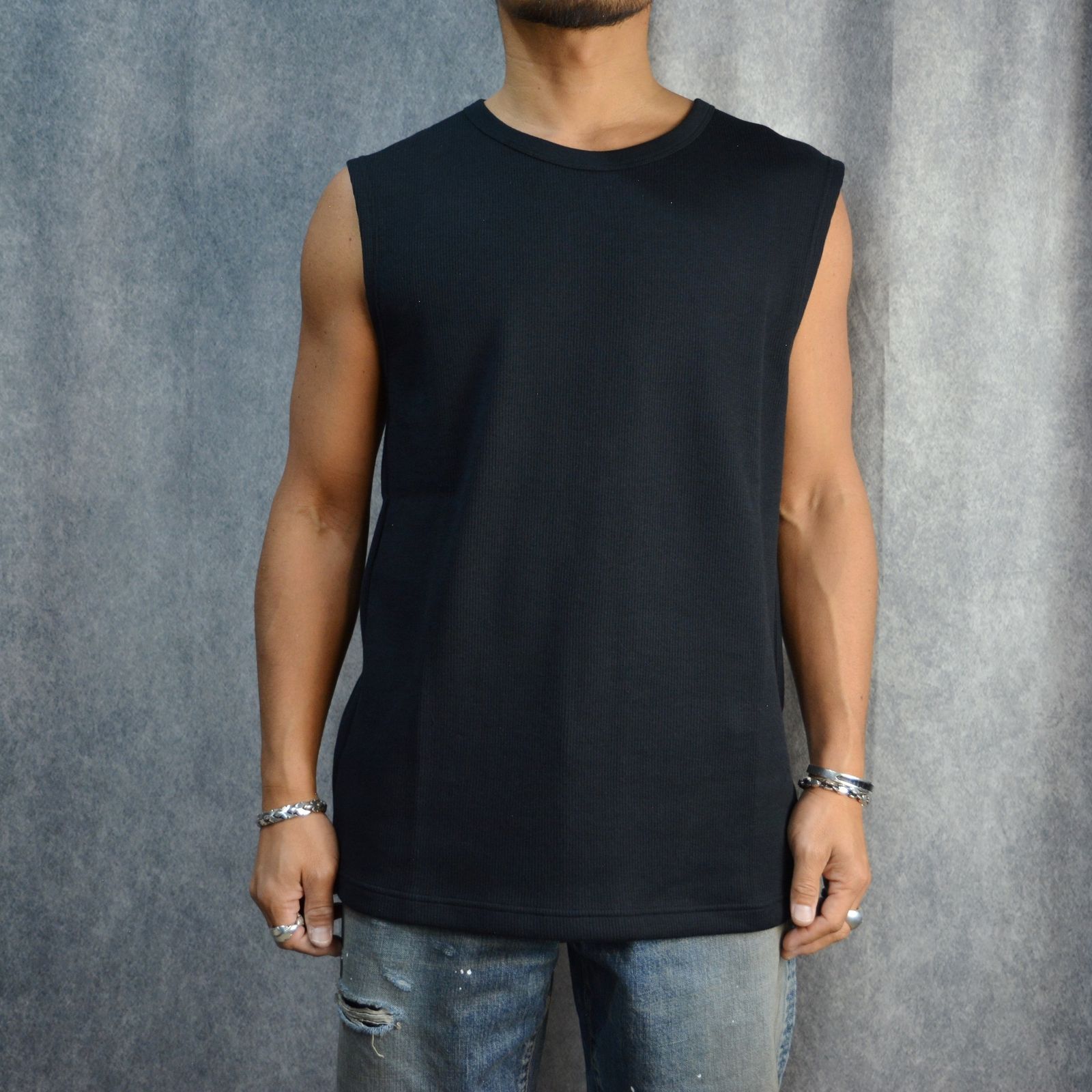 Roundneck Nosleeve Rib T-SH （BLK） / リブ ノースリーブ （ブラック）