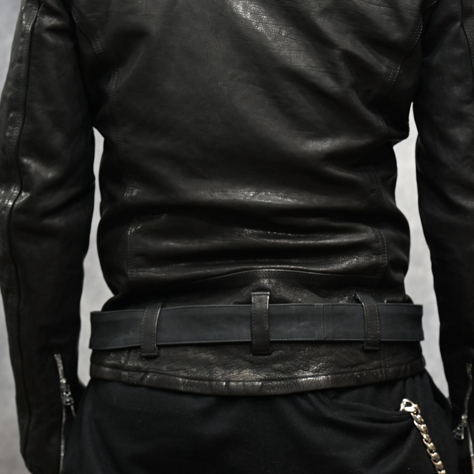 ジャパンカーフ タンニン鞣し 製品洗い ダブルライダース （BLACK） 1927-07