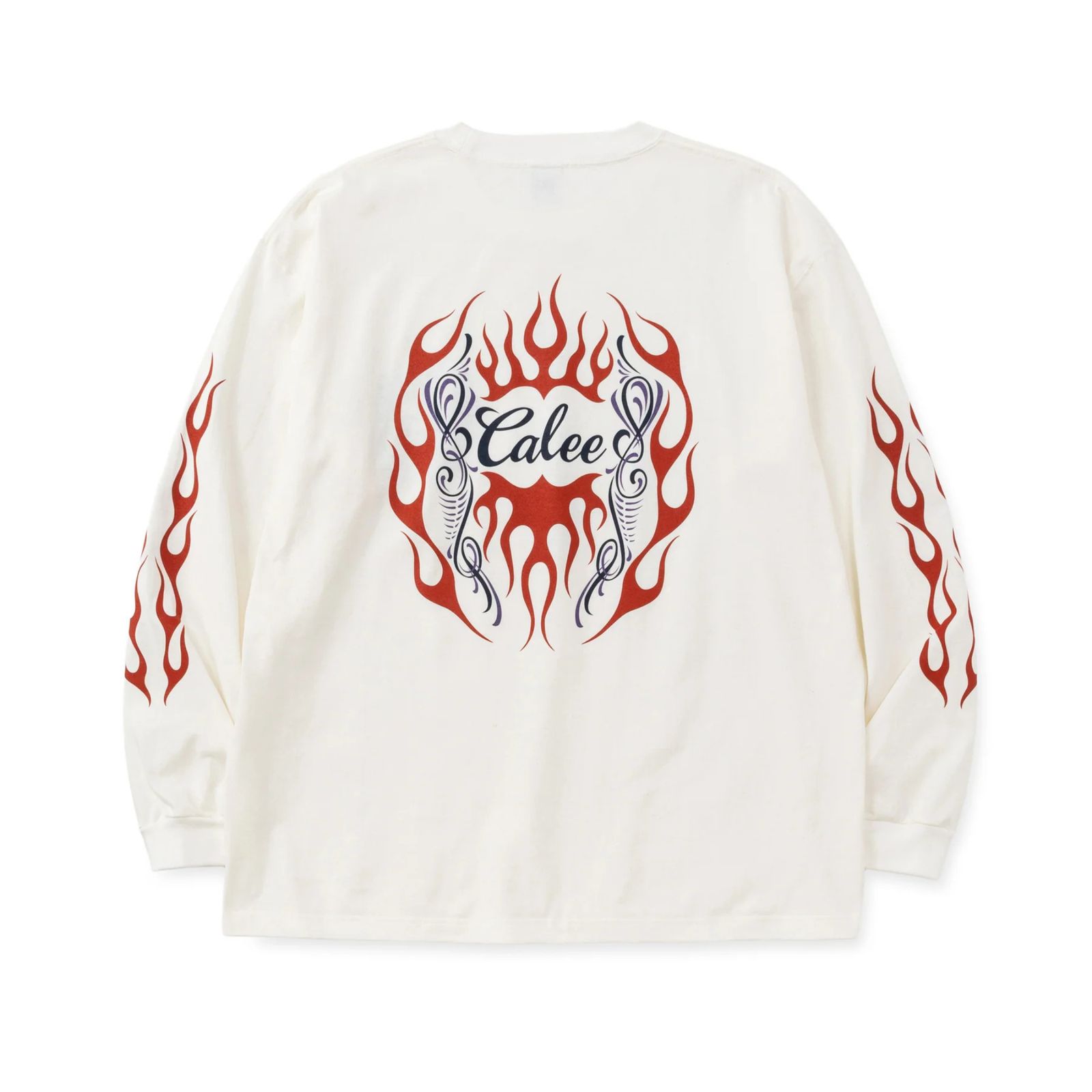 VINTAGE TYPE FLAME LOGO PINSTRIPING L/ S TEE ＜NATURALLY PAINT DESIGN＞ (WHITE)｜長袖プリントTシャツ｜CL-26SS001NT