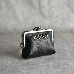 STUDS LEATHER INTERNAL FLEX FRAME TYPE 2WAY MULTI WALLET (BLACK) / スタッズ レザー ガマ口 財布