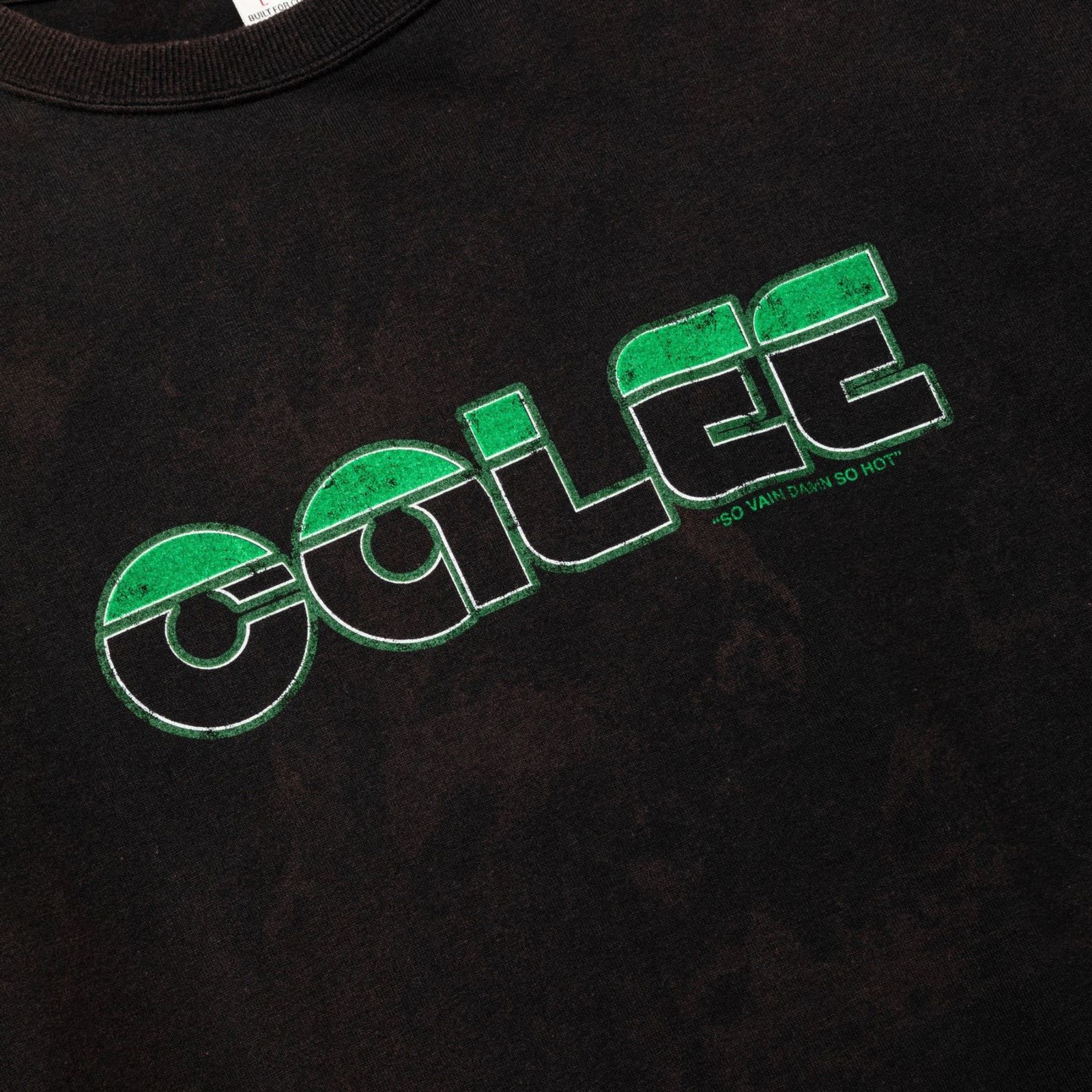 CALEE LOGO POWDER BLEACH DROP SHOULDER S/S TEE (USED BLACK) / キャリーロゴ パウダーブリーチ ドロップショルダー 半袖Tシャツ