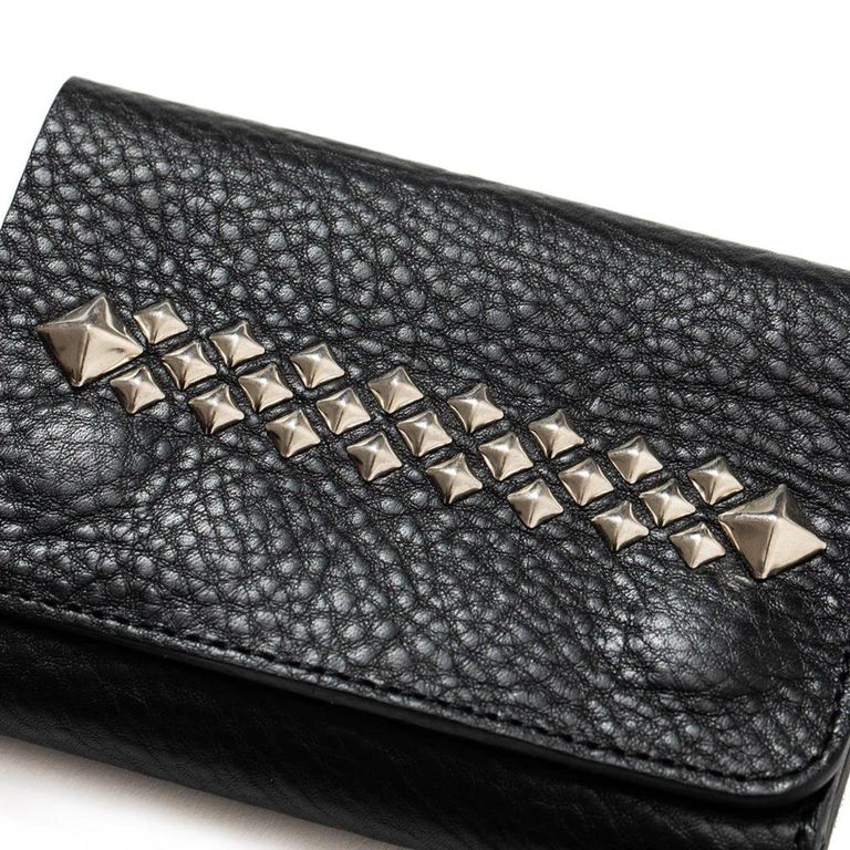 CALEE - STUDS LEATHER FLAP HALF WALLET (BLACK