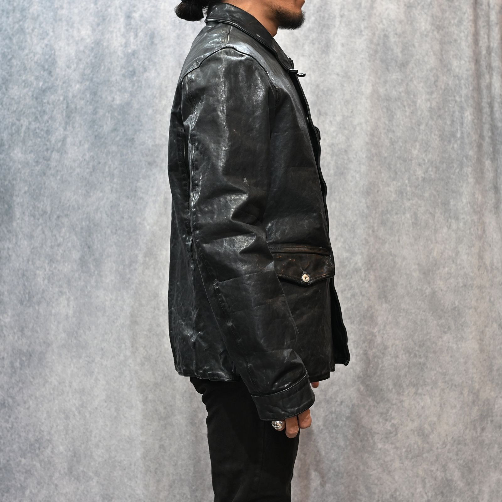 フレンチショルダー 製品染め カーコート （BLACK）｜1842-11