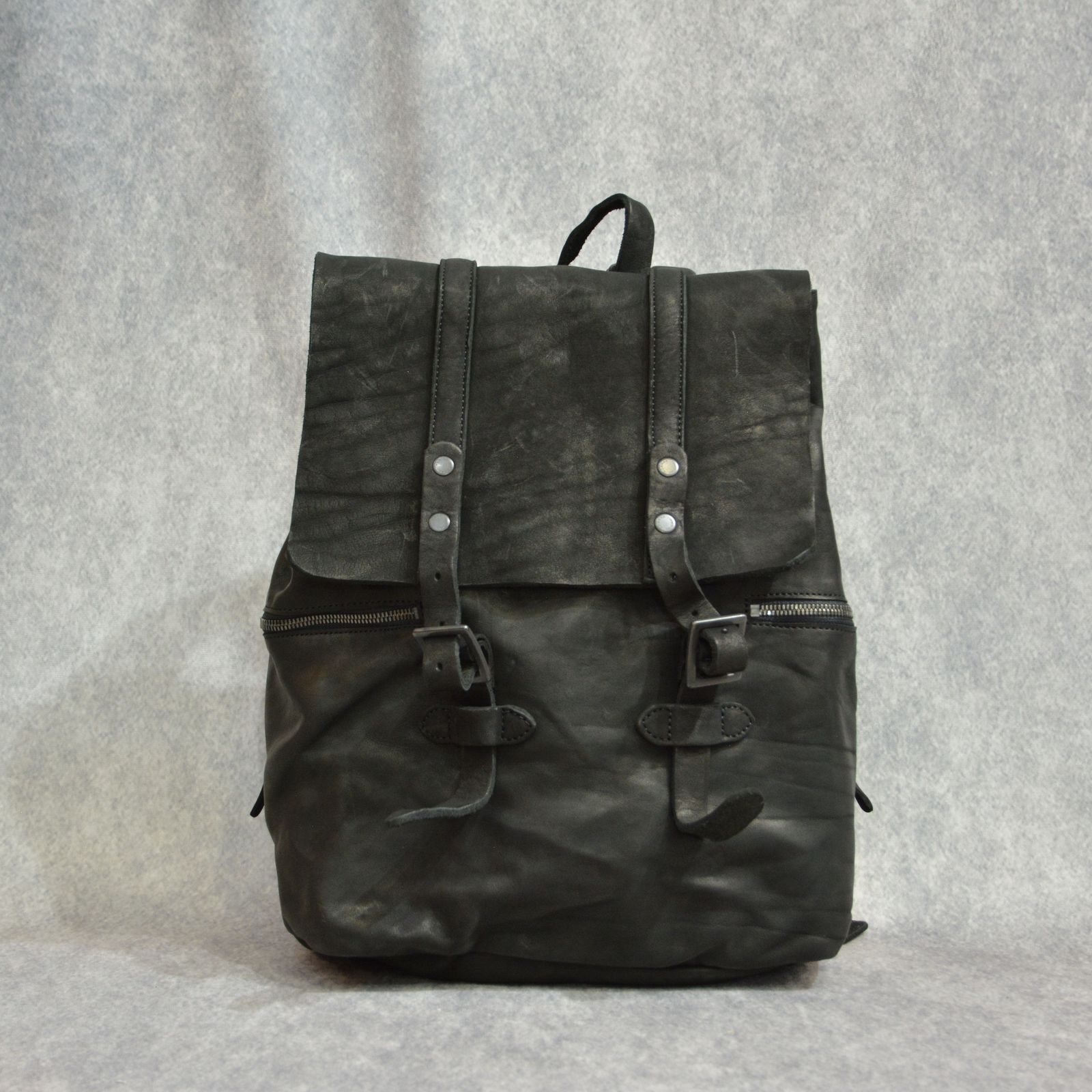 ジャパン ダブルショルダー フルタンニン製品染め ミリタリーバッグ （BLACK） 92-33