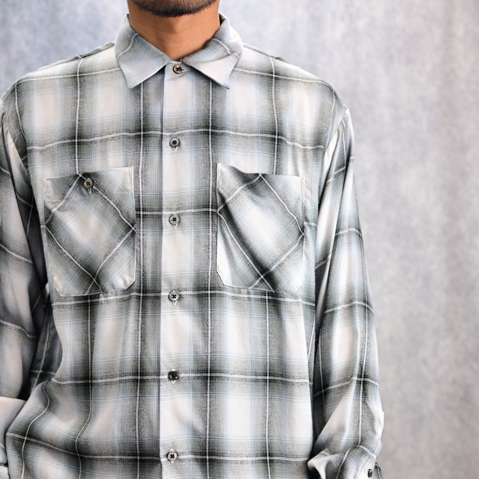 R.Ombre Open Collar SH (BLT) / レーヨンオンブレ オープンカラーシャツ （ブラック） / 2503-5004