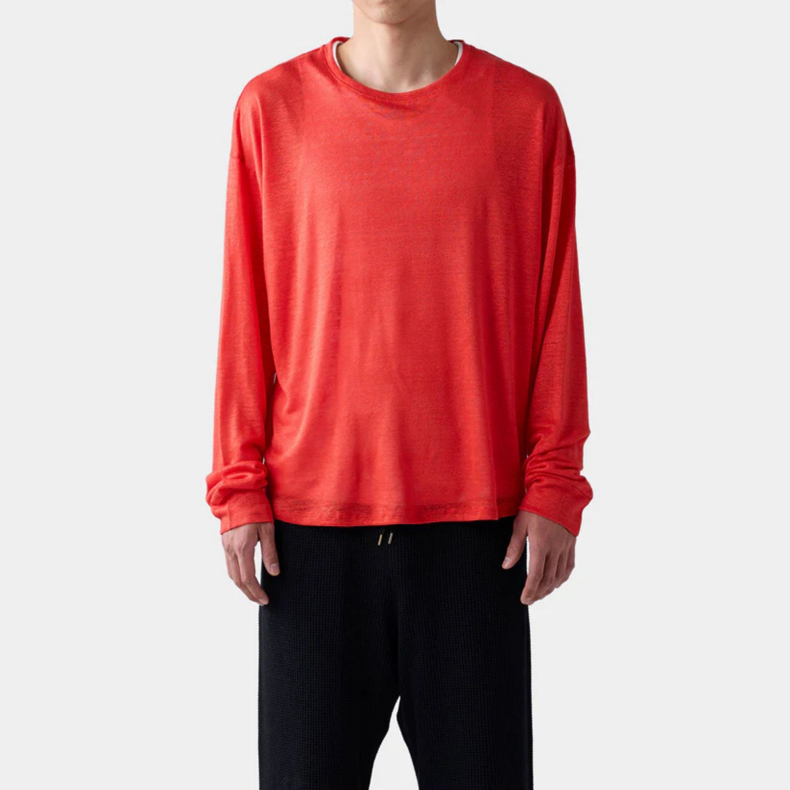 HF linen shirt LS （RED）｜リネン  ロンT （レッド）｜HF-02