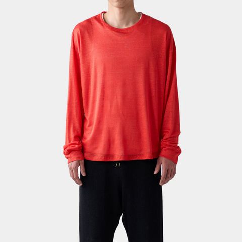 HF linen shirt LS （RED）｜リネン  ロンT （レッド）｜HF-02