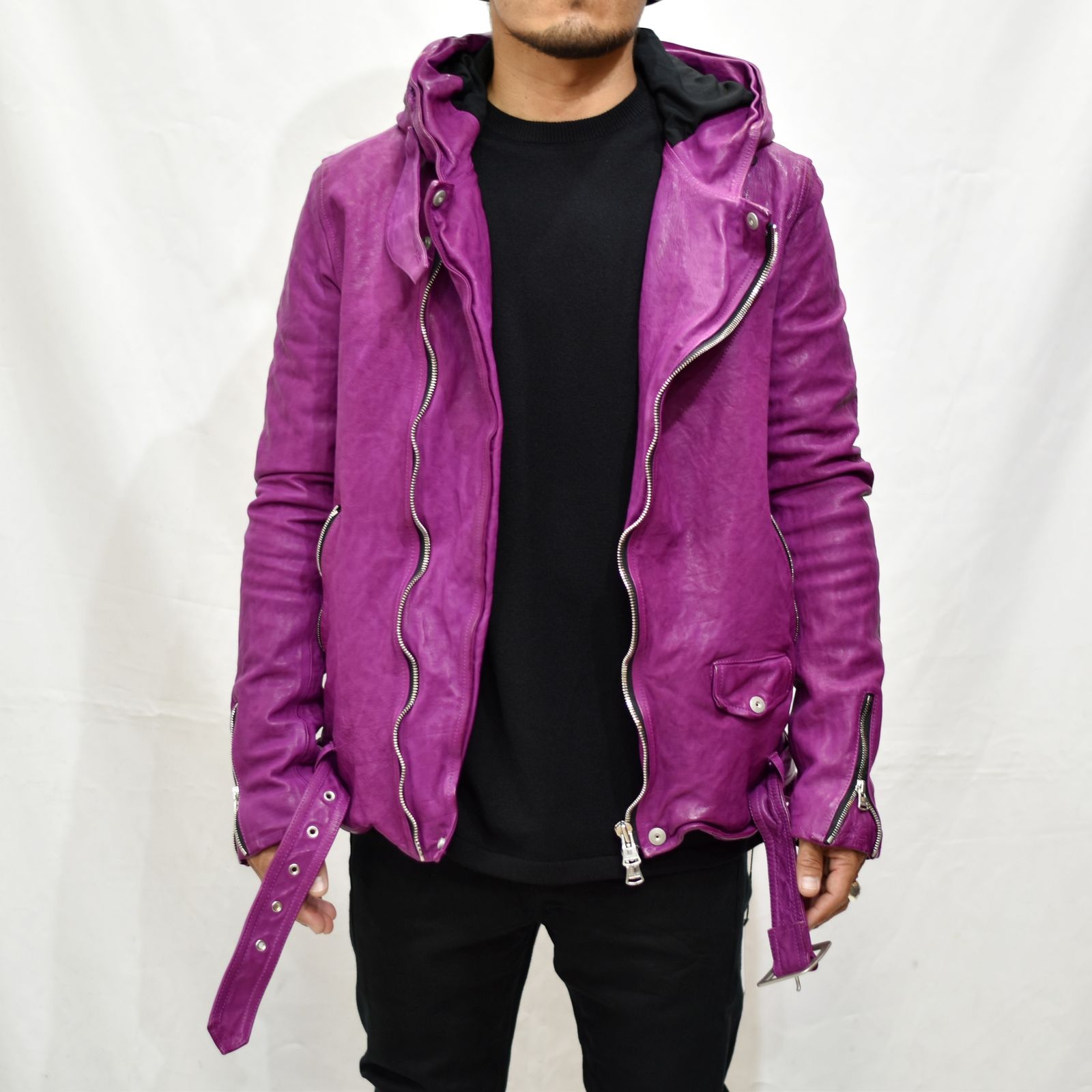 ジャパンカーフ タンニン鞣し 製品洗い加工 フーディライダース (PINK)