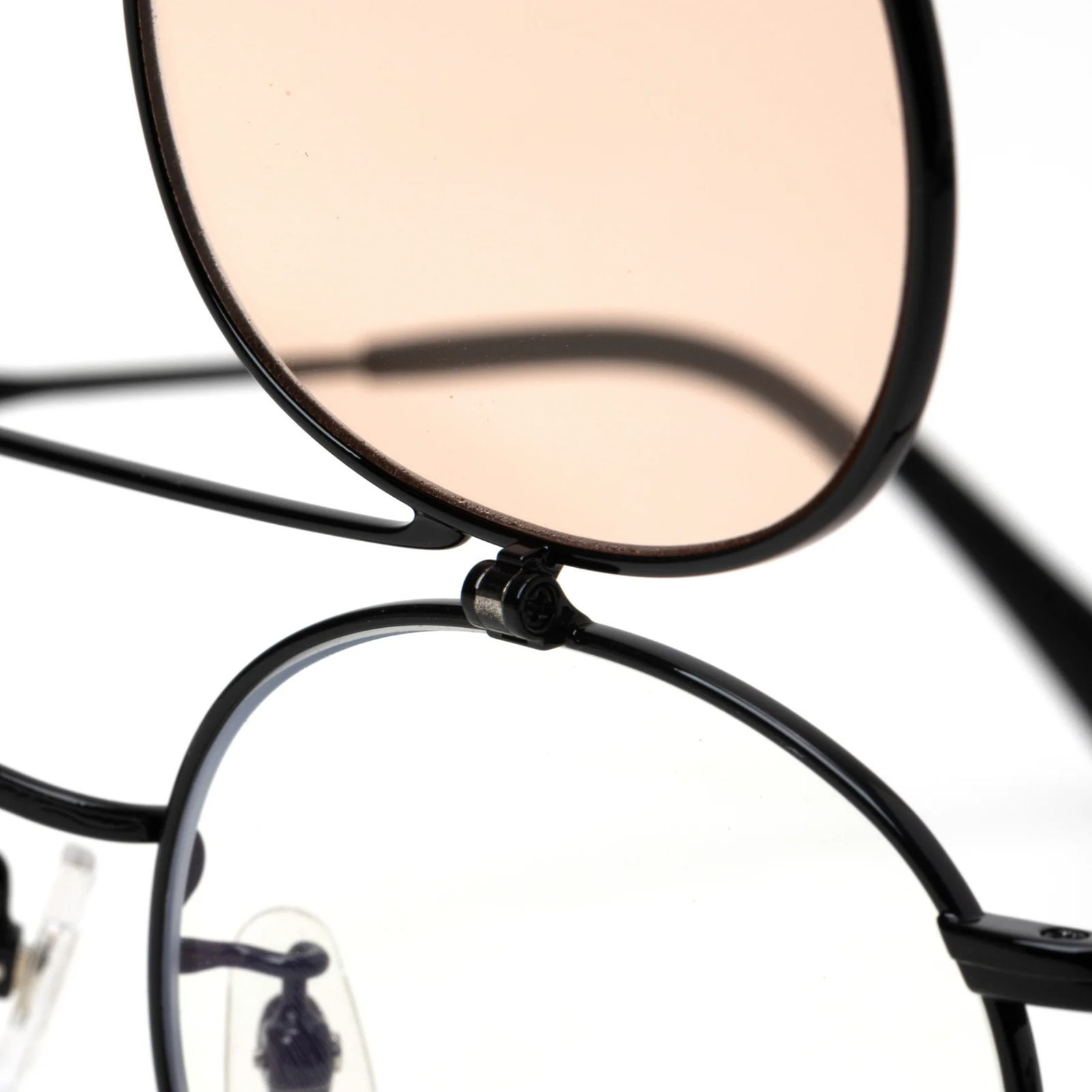 FLIP UP TYPE CIRCLE METAL GLASSES (BLACK/BROWN) / フリップアップタイプ サークルメタル サングラス