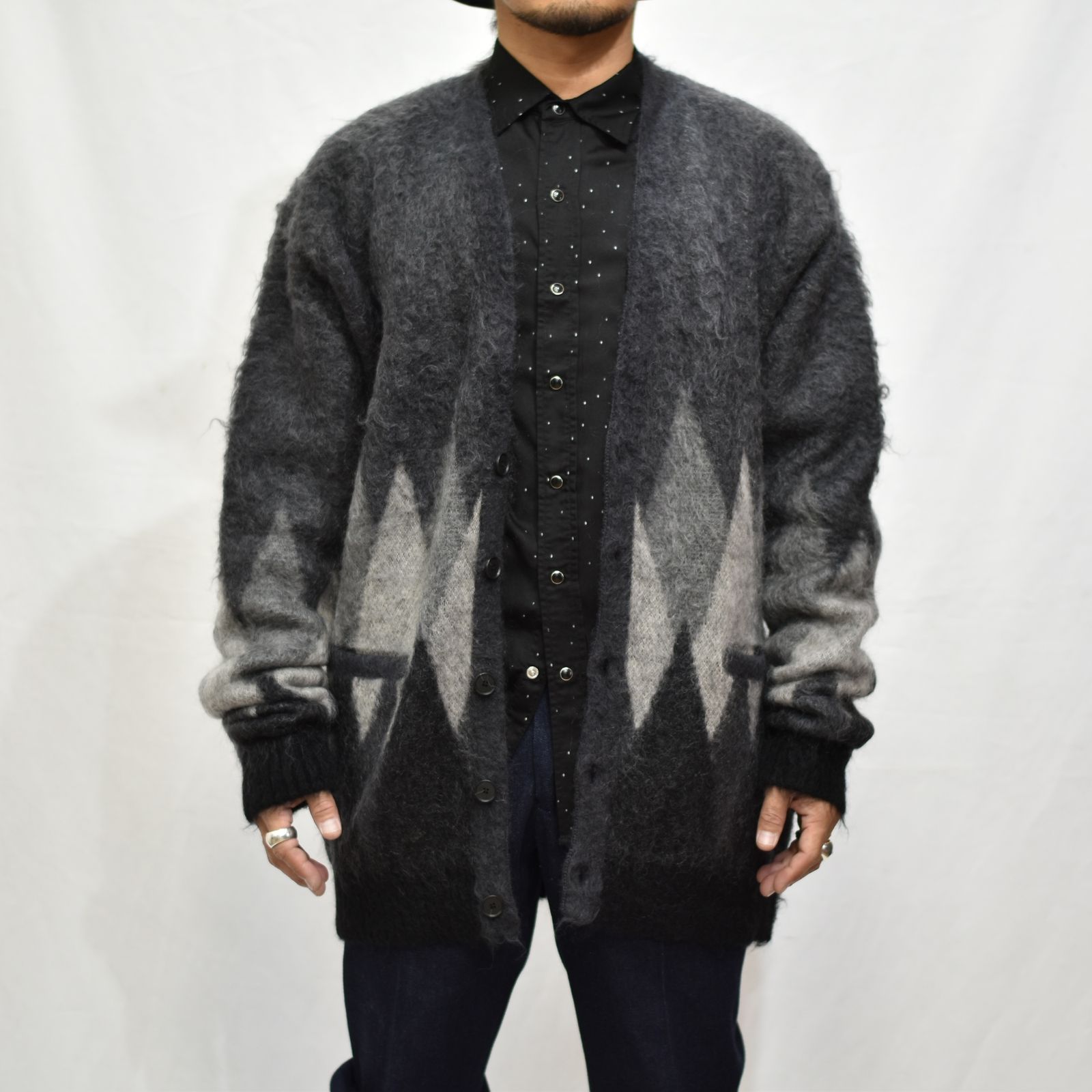 Kid Mohair Argyle Knit Long Cardigan
