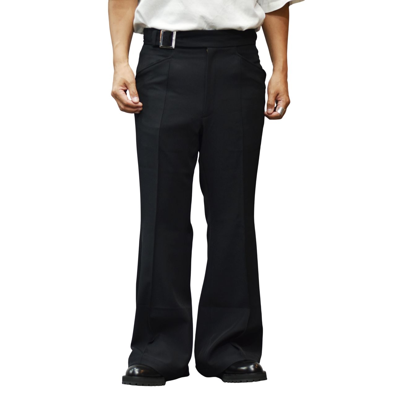 Viscose Twill Flare Trousers "BRASCO" (BLACK) / フレアパンツ