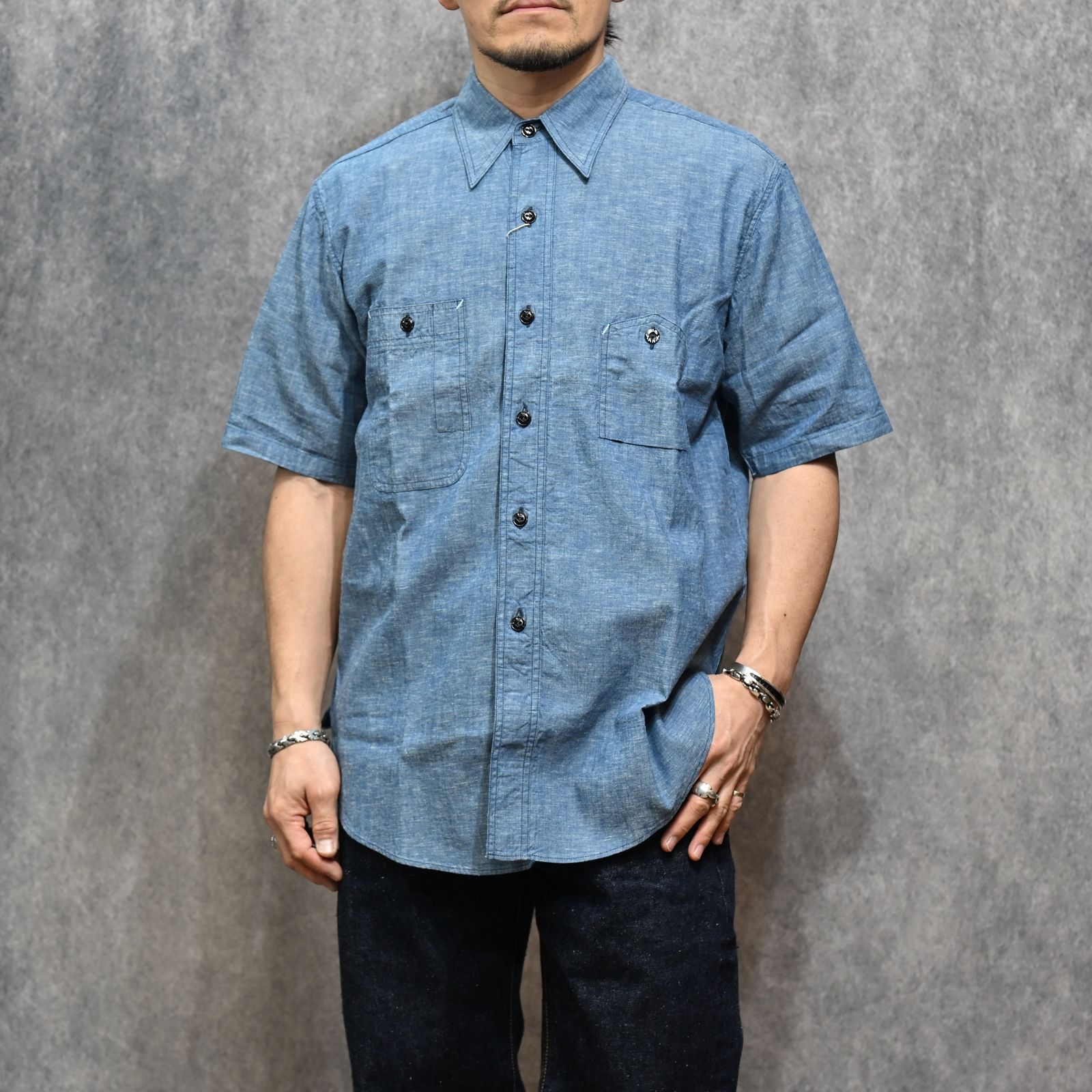 BIG YANK USN シャンブレーシャツ インディゴ 16 L ビッグヤンク BIGYANK - Y1942 S-SLEEVE CHAMBRAY SHIRT （INDIGO）｜シャンブレー