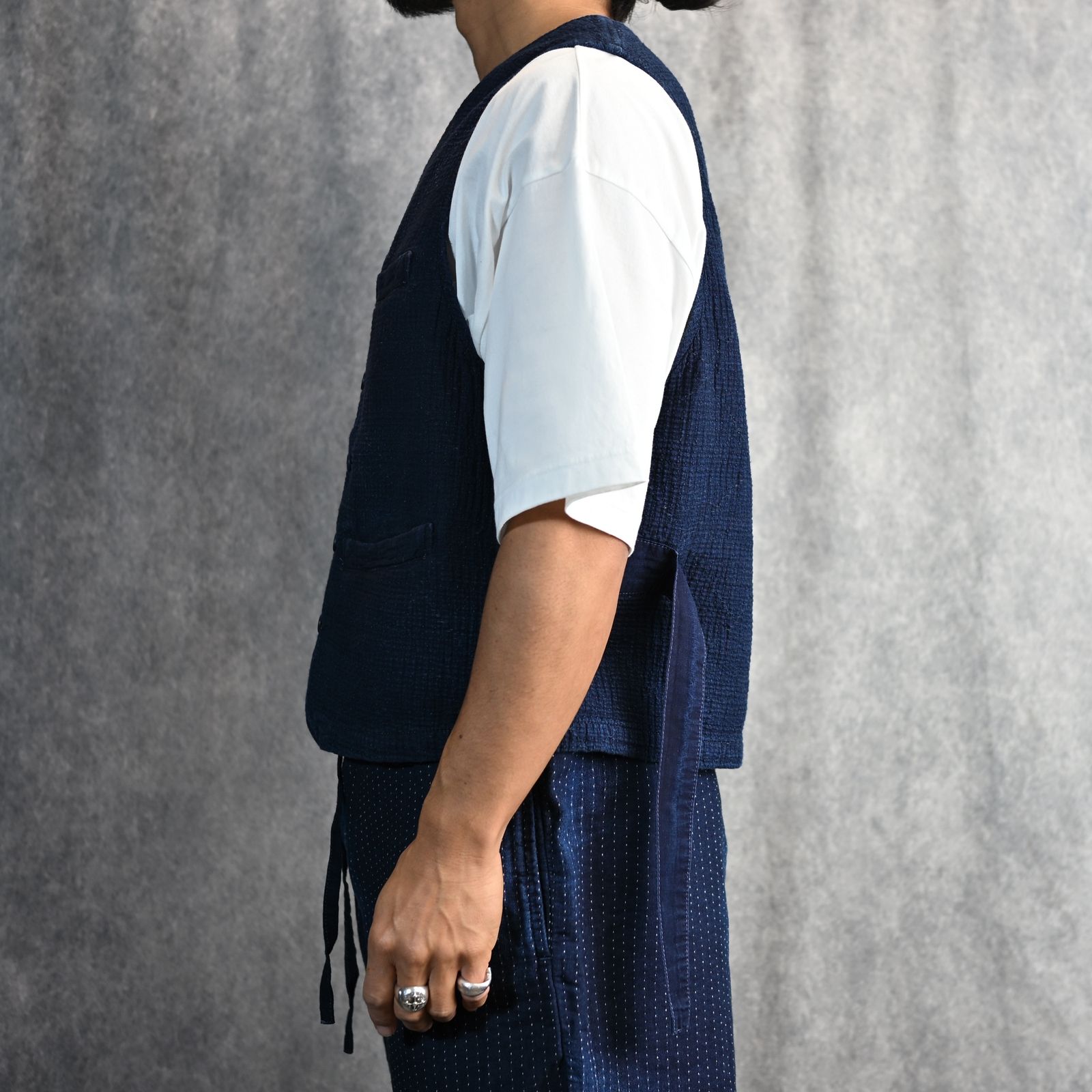 SASHIKO STRIPE VEST  (BLUE) / サシコストライプ VEST （ブルー） PC-059-3178-40