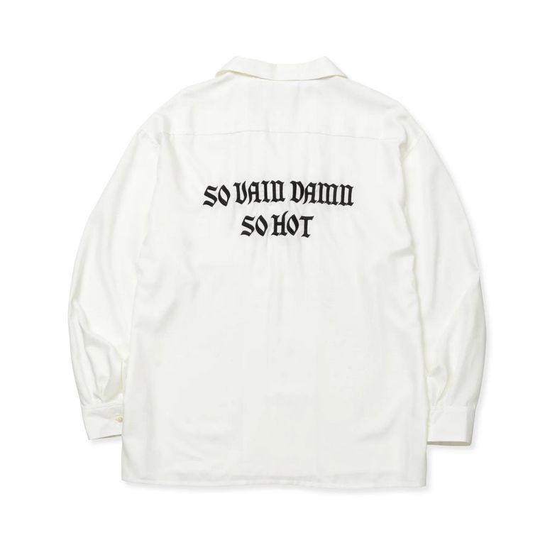 sheller ホワイト ベルト付き長袖シャツ CALEE - EMBROIDERY OPEN COLLAR L/S SH (WHITE) / オープン