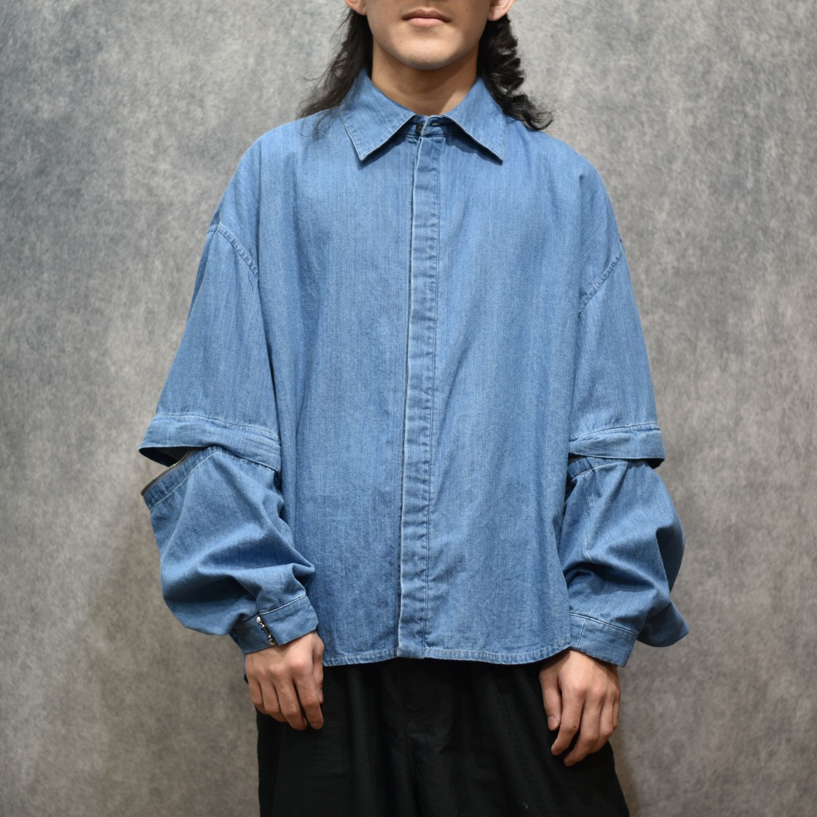 デタッチャブルスリーブホックカフスシャツ (BLUE WASHED)｜LB26SS-SH11-BWD