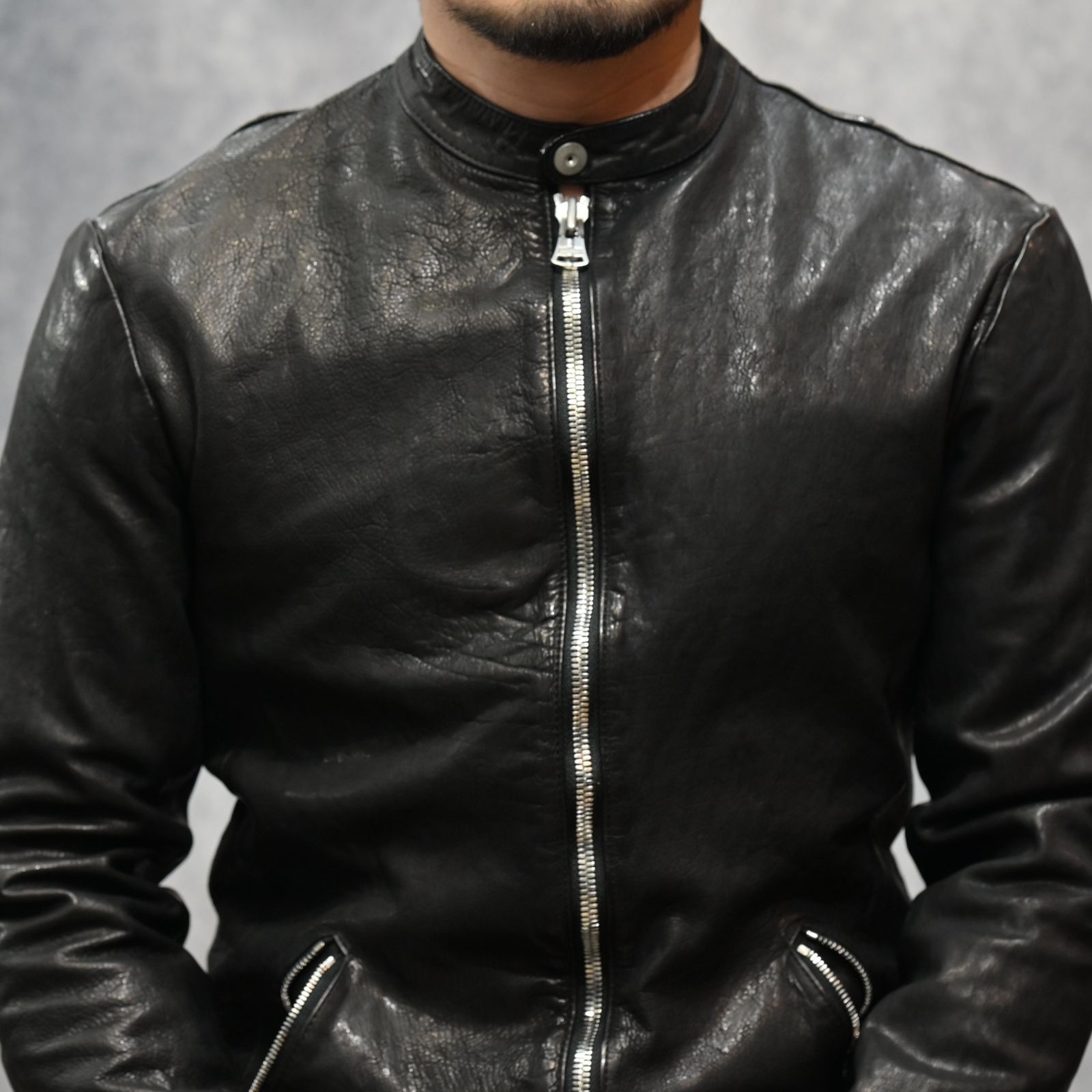 ジャパンカーフ タンニン鞣し 製品洗い加工 シングルライダース （BLACK / ブラック） 1927-05