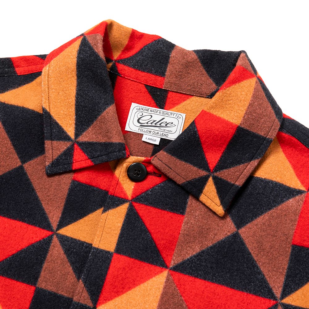CALEE - Geometric pattern over silhouette L/S shirt (Red) / ジオ ...