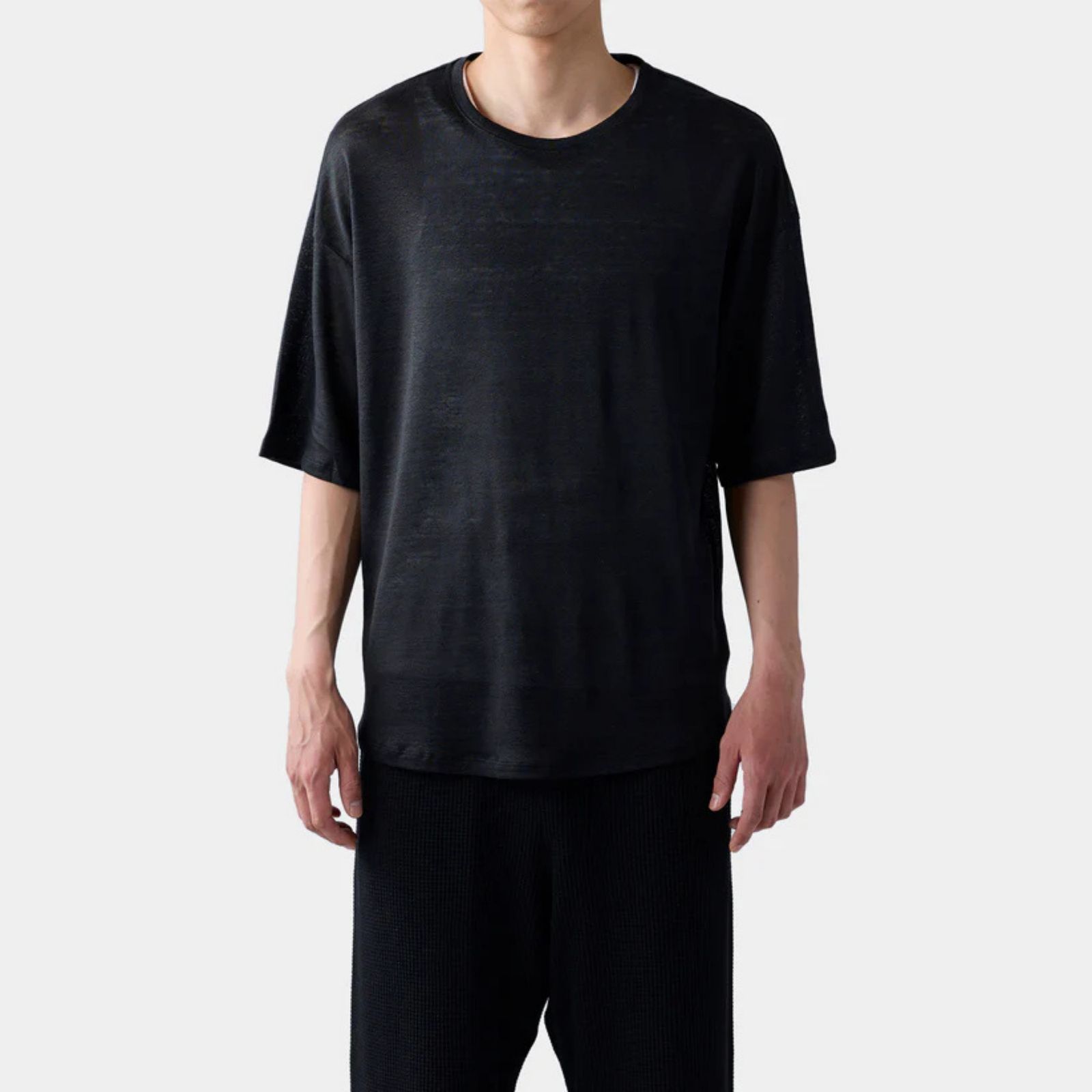 HF linen shirt SS （BLACK）｜リネン Tシャツ （ブラック）｜HF-01