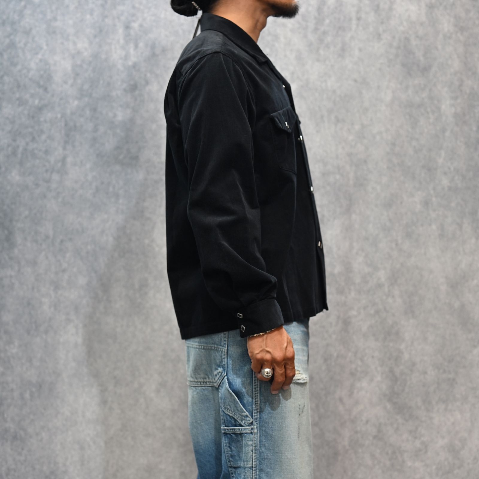 Narrow Corduroy Western Open Collar SH （BLK） / ウエスタン コーデュロイシャツ （ブラック） 2508-5001