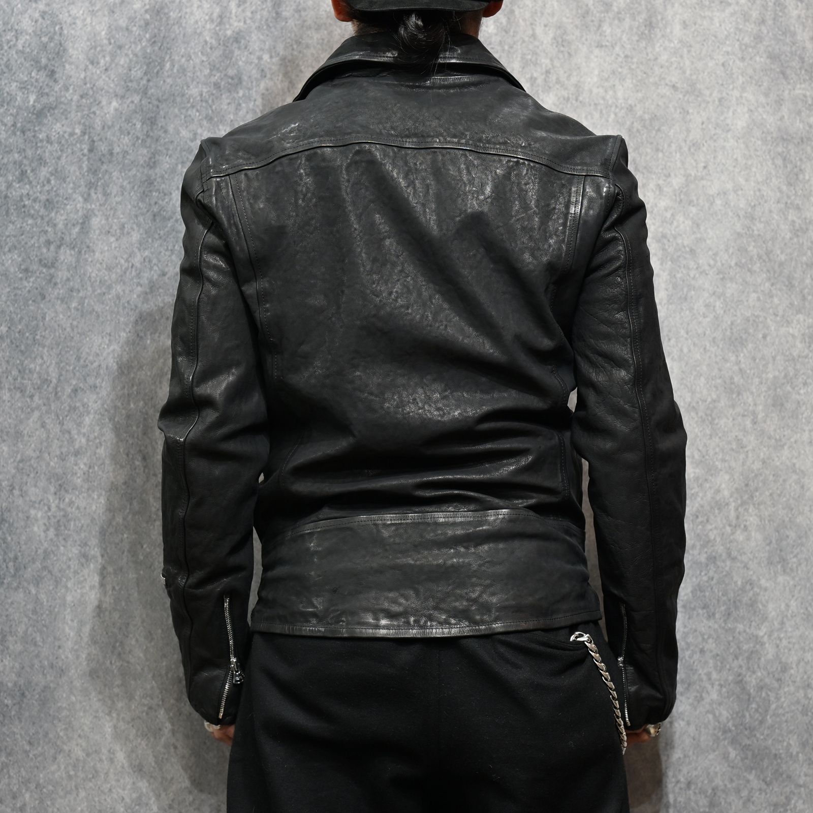 ジャパンカーフ タンニン鞣し 製品染め加工 ダブルライダース （BLACK /ブラック） 1927-01