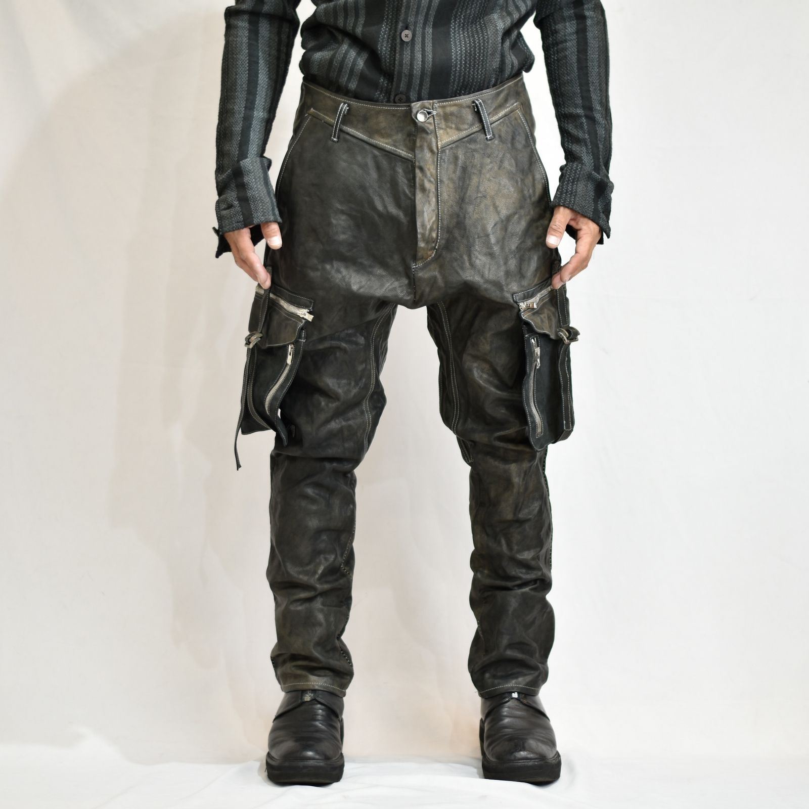 BUFFALO LEATHER PANTS ARMYHALF LINED MP-1 (91N)