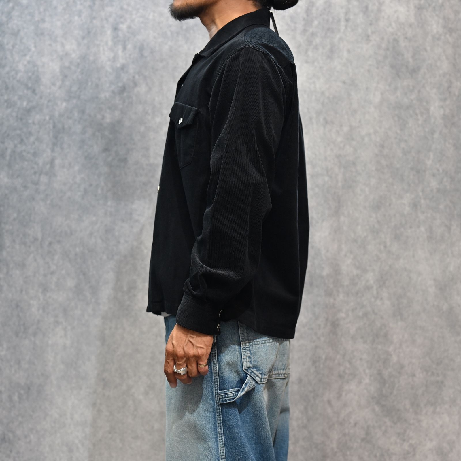 Narrow Corduroy Western Open Collar SH （BLK） / ウエスタン コーデュロイシャツ （ブラック） 2508-5001