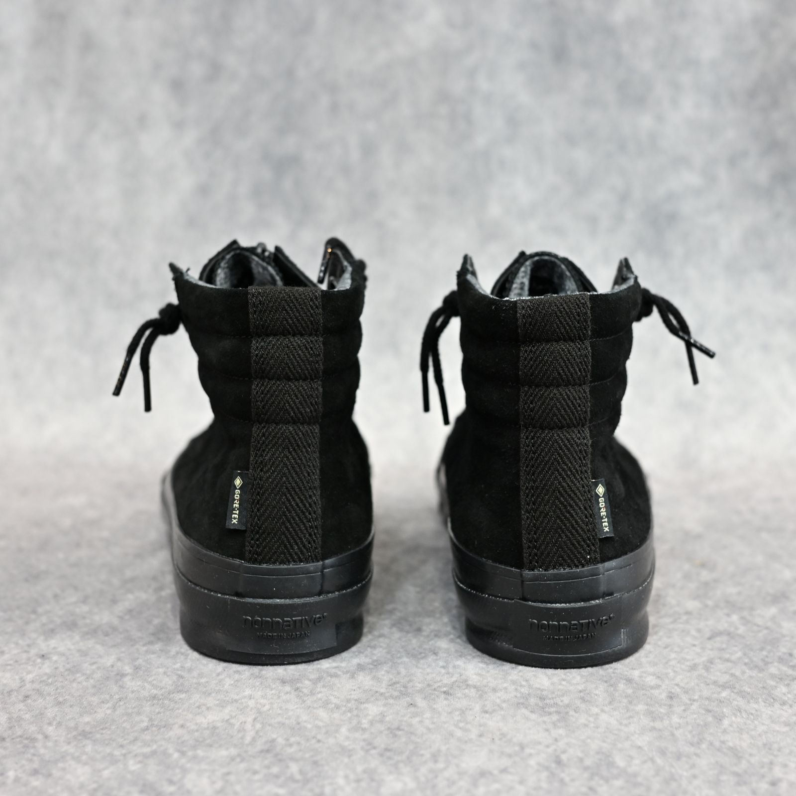 MINEDENIM × nonnative DWELLER TRAINER 2 HI COW LEATHER WITH GORE-TEX by SPINGLE （BLK×BLK）｜ノンネイティブ スニーカー｜NN-F4753
