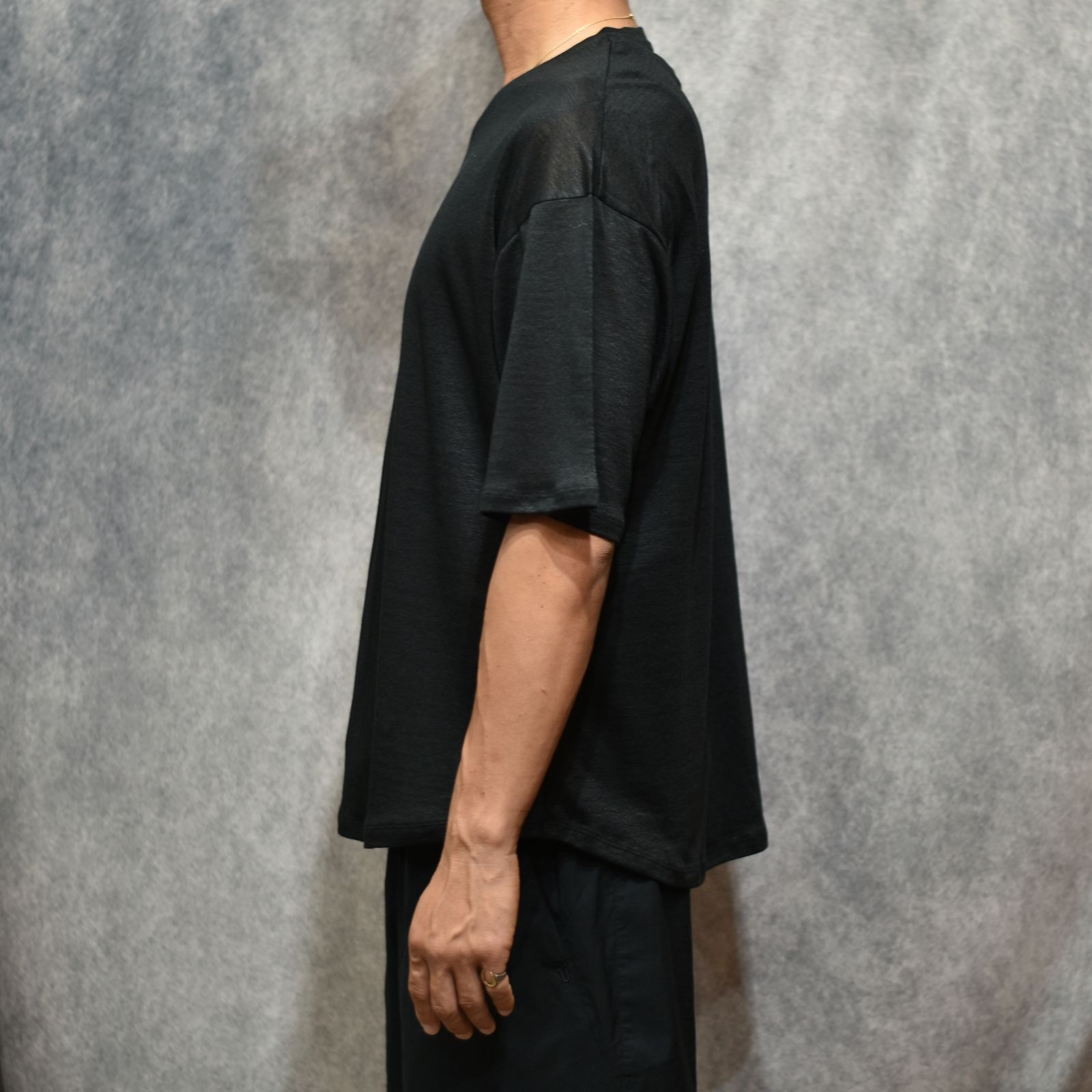 HF linen shirt SS （BLACK）｜リネン Tシャツ （ブラック）｜HF-01