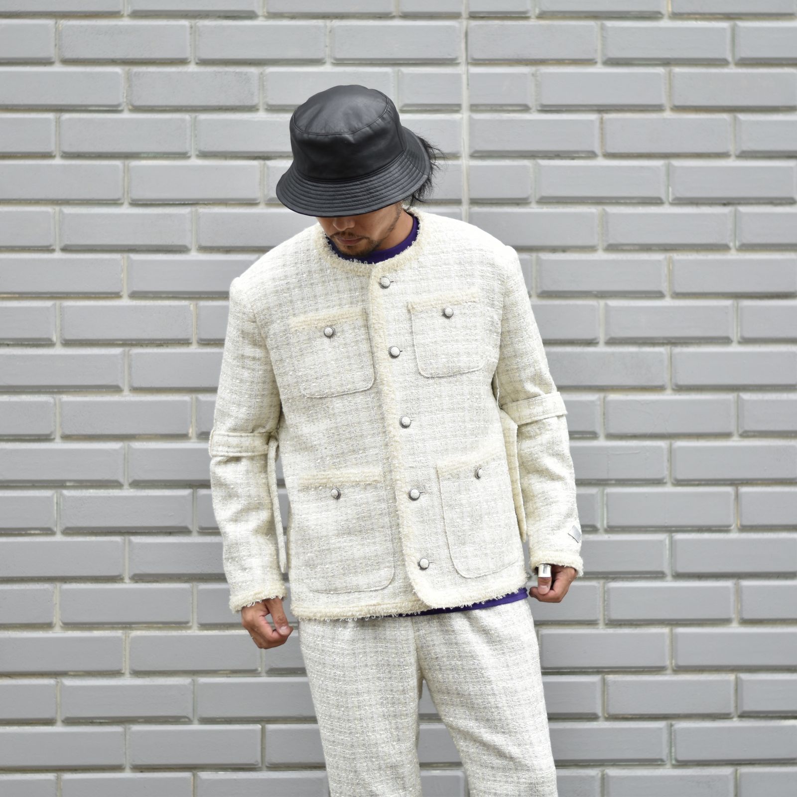 el conductorH - MIXED TWEED BONDAGE NO COLLAR JKT (IVORY