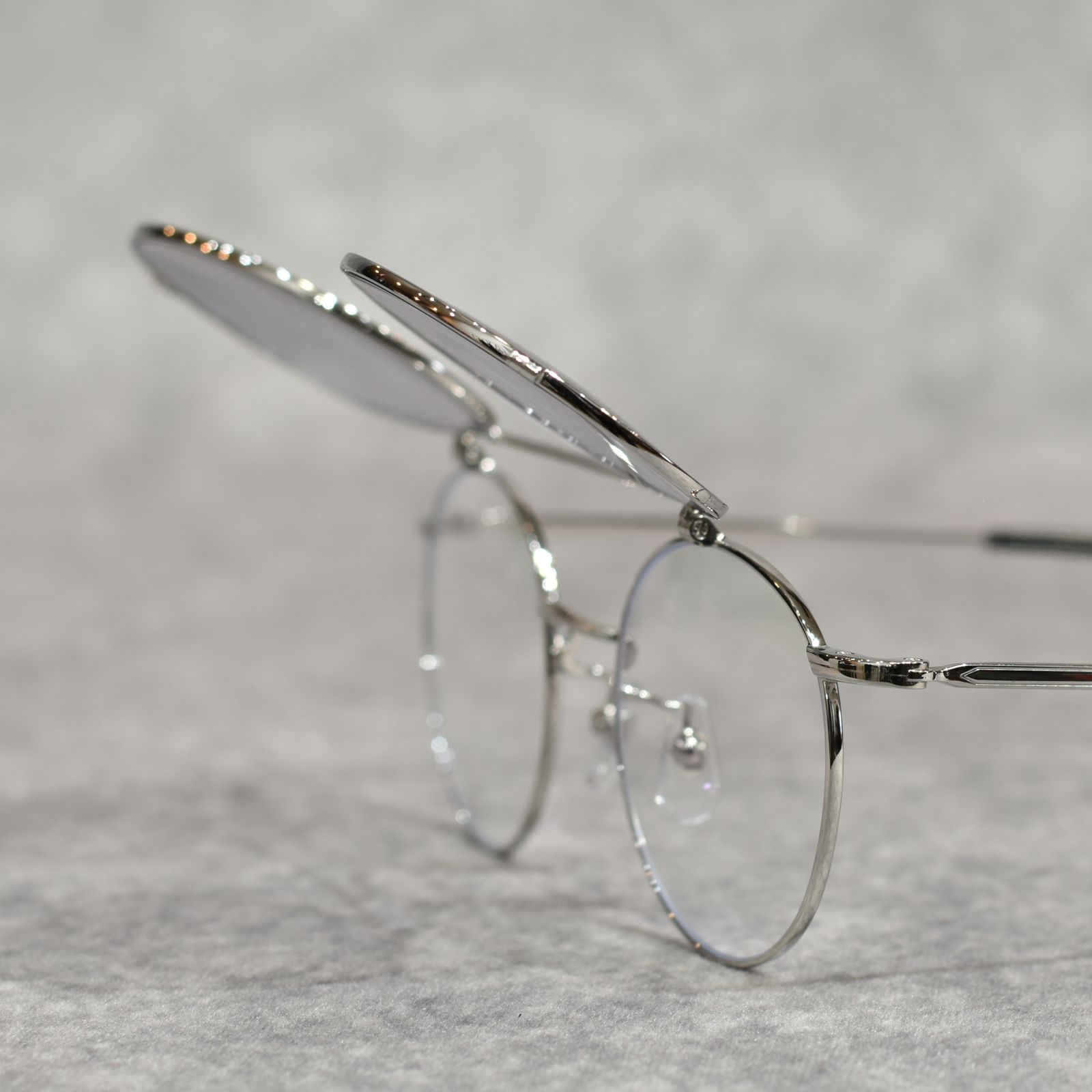 FLIP UP TYPE CIRCLE METAL GLASSES ＜EXCLUSIVE＞ (SILVER / GRAY)｜フリップアップタイプ サークルメタル サングラス｜CL-26SS001G EX