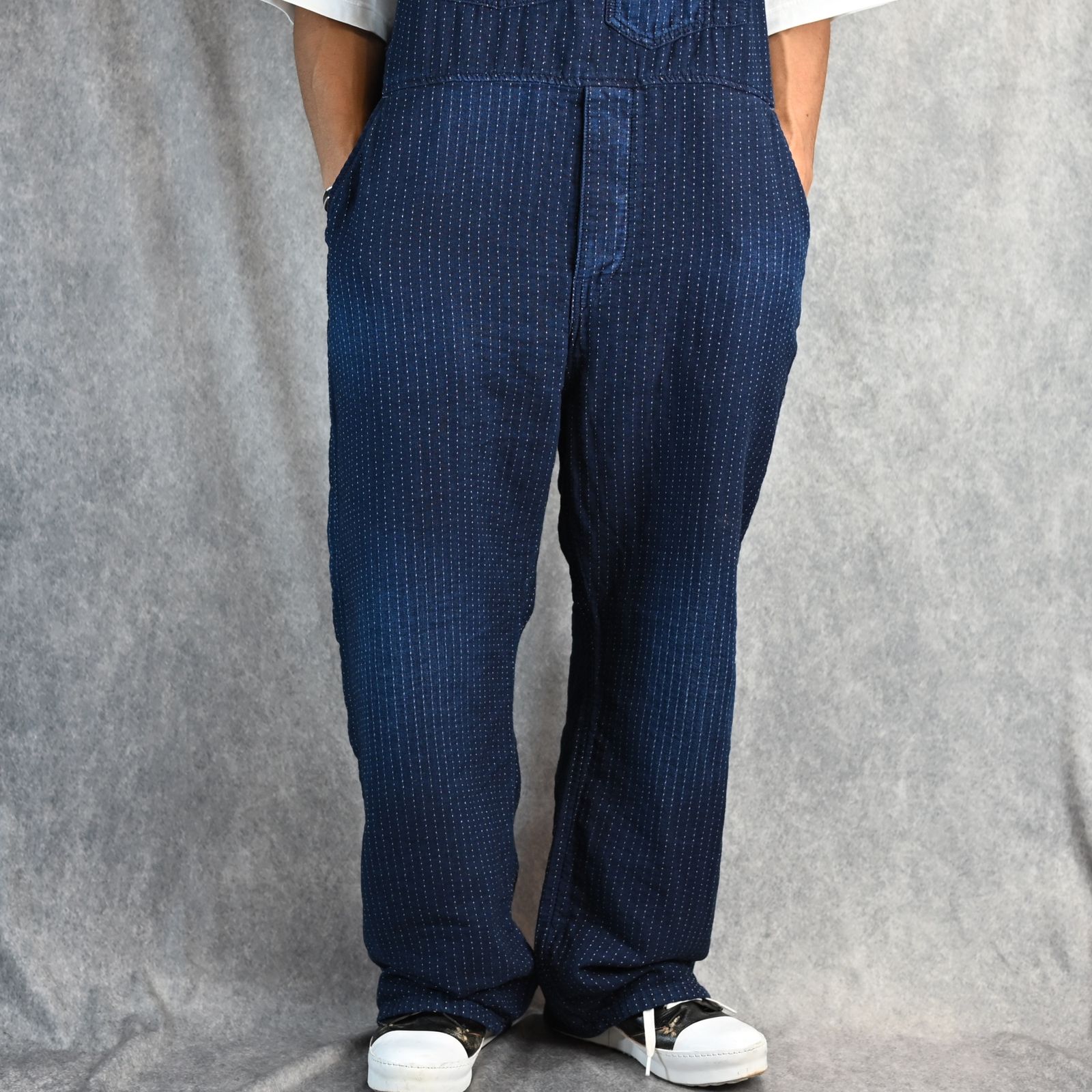 SASHIKO STRIPE OVERALL  (BLUE) / サシコストライプ オーバーオール （ブルー） PC-059-3190-40
