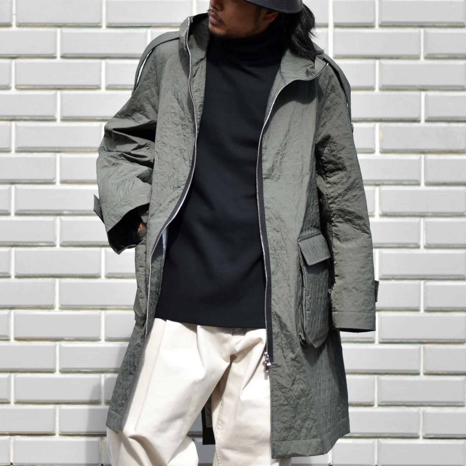 prasthana - quilting field coat (BLACK) / キルティング フィールド