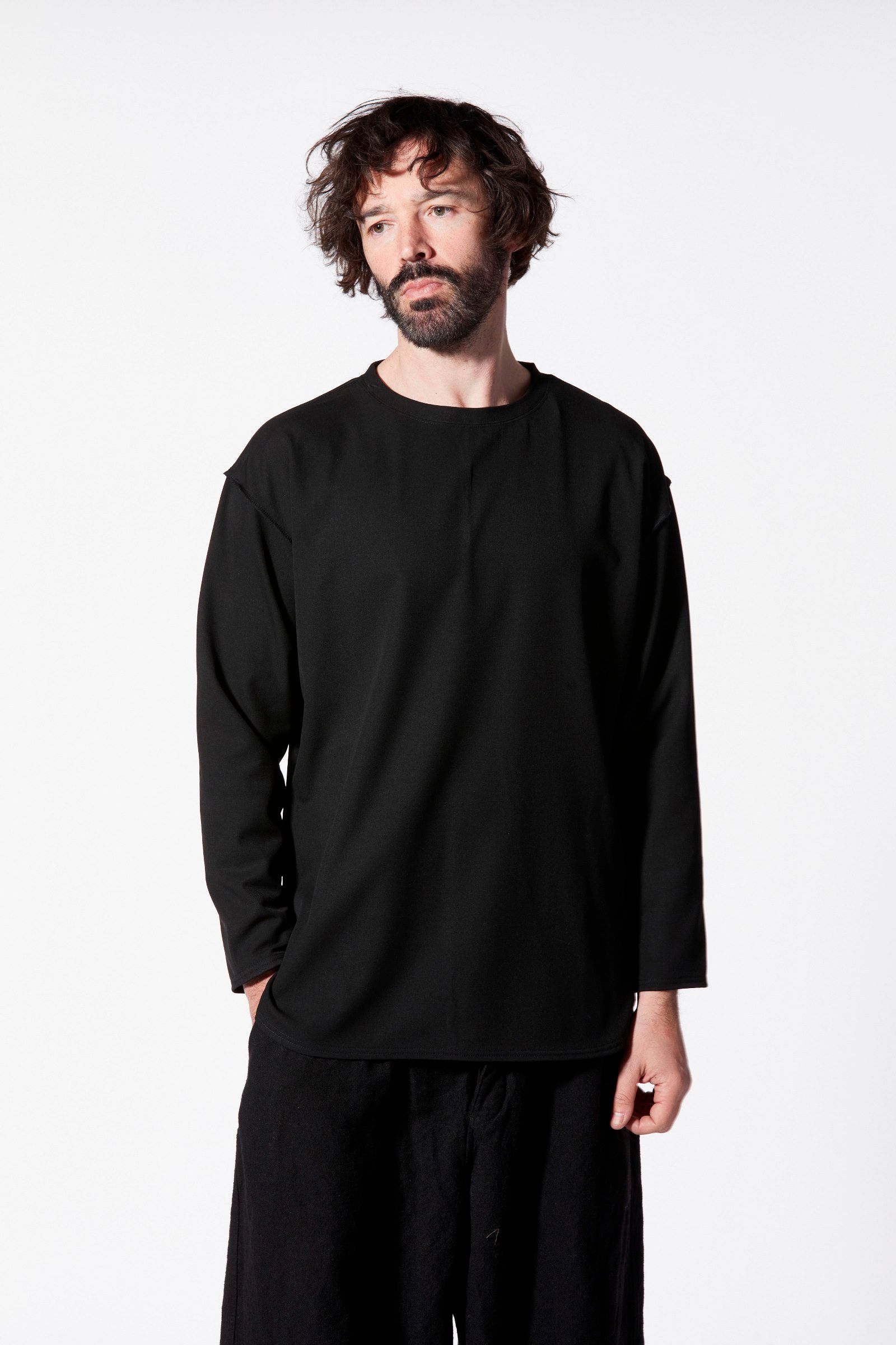 ポリエステルレーヨンアクリル ストレッチ カットソー （BLACK）