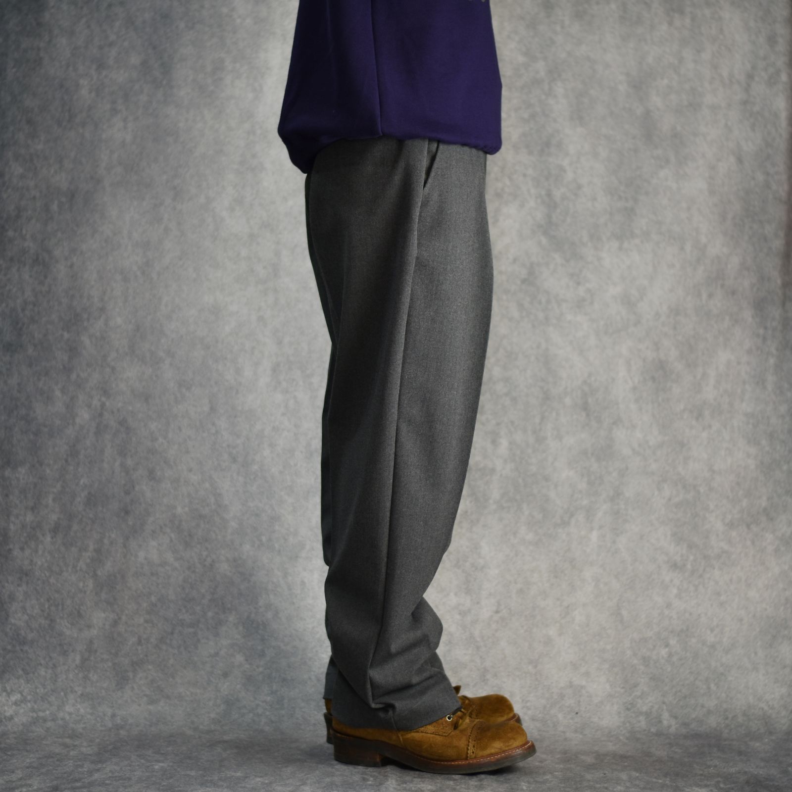 THERMOLITE TWILL TUCK WIDE SLACKS (CHARCOAL) / サーモライト ツイル 1タック ワイドスラックス