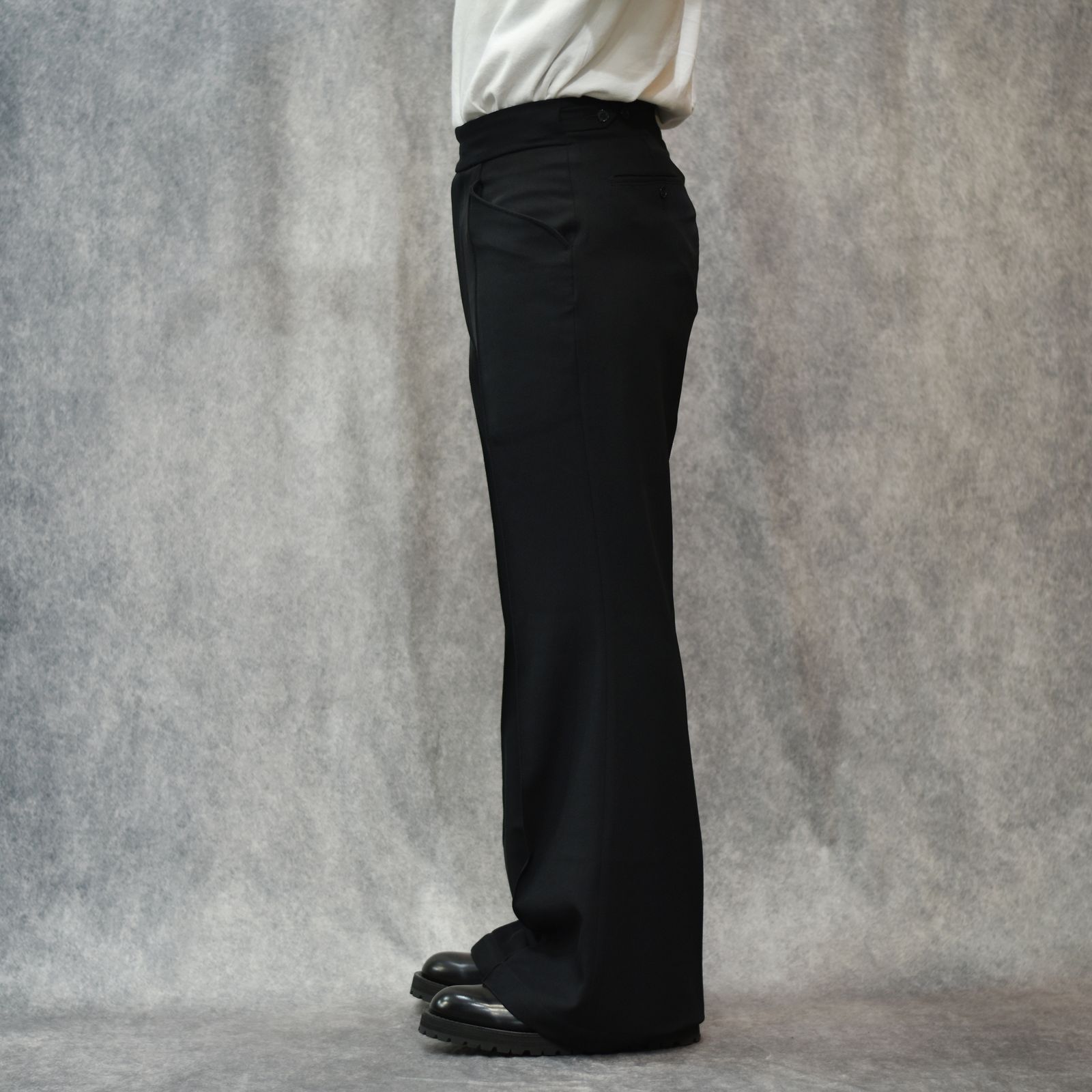 Viscose Twill Flare Trousers "BRASCO" (BLACK) / フレアパンツ