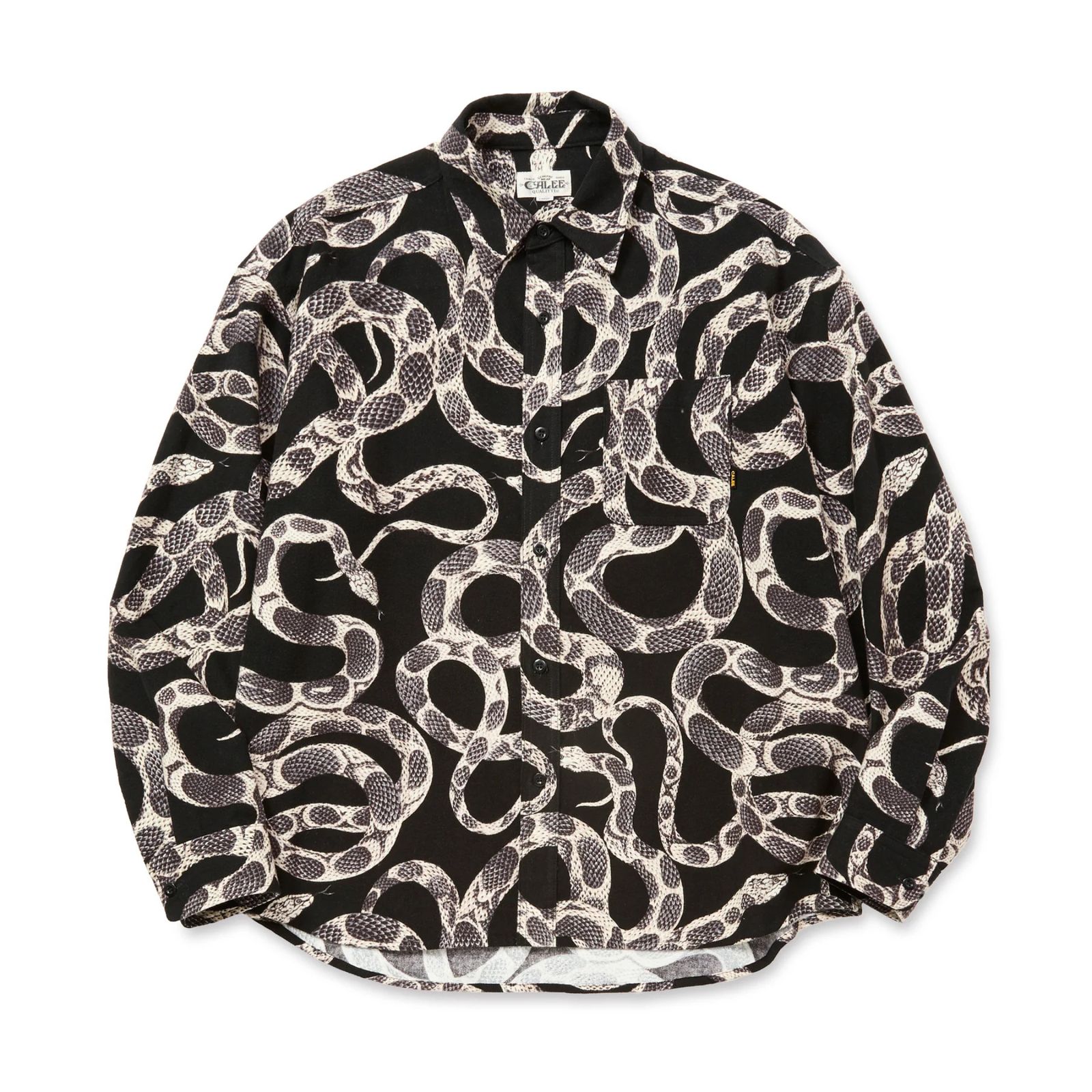 PRINT NEL L/S SH ＜SNAKE PATTERN＞ (BLACK)｜蛇柄 フランネル 長袖シャツ｜CL-25AW003SNK
