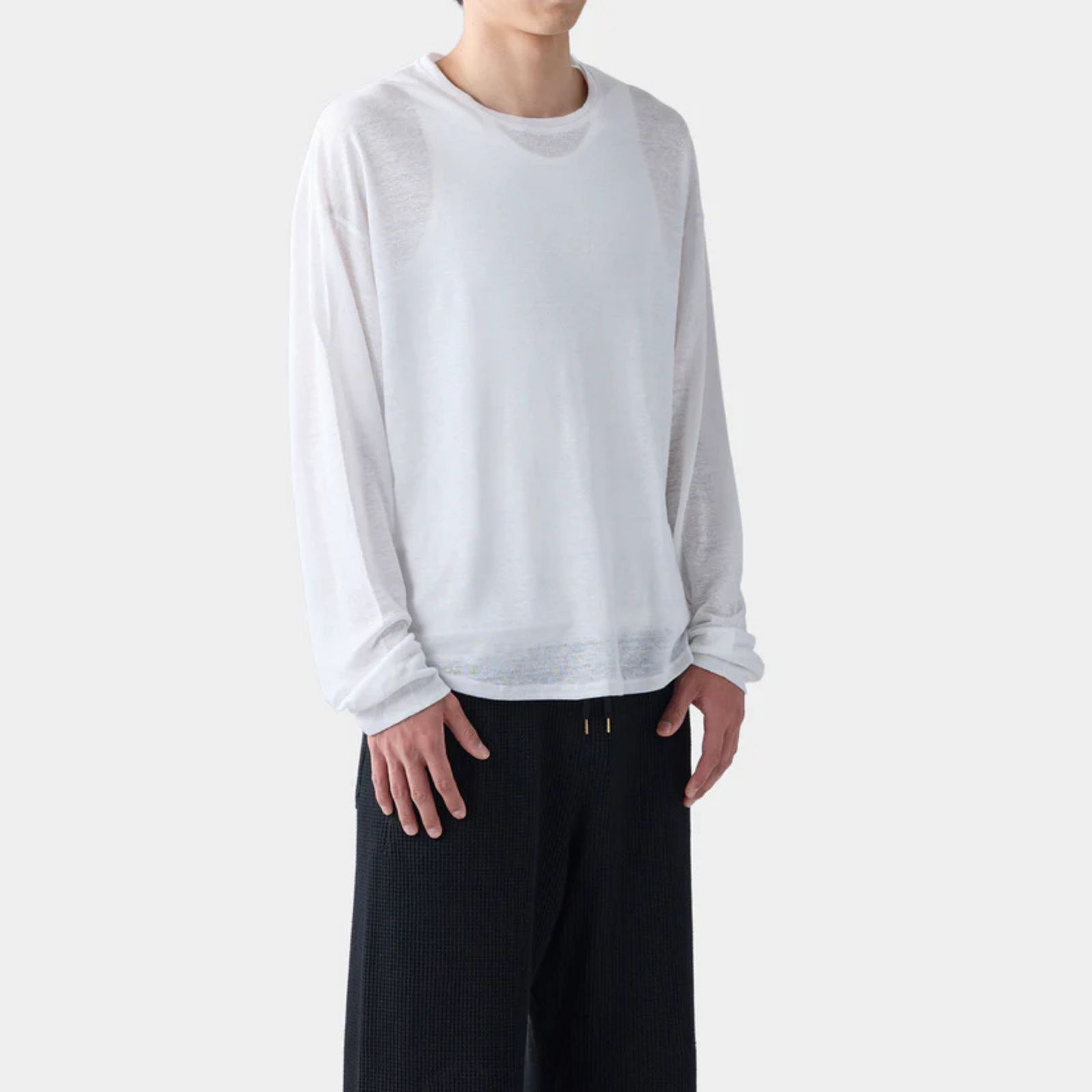 HF linen shirt LS （WHITE）｜リネン  ロンT （ホワイト）｜HF-02