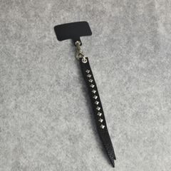 STUDS & KNITTING LEATHER SMART PHONE STRAP (BLACK) / スタッズ ＆ 編み込み 携帯ストラップ