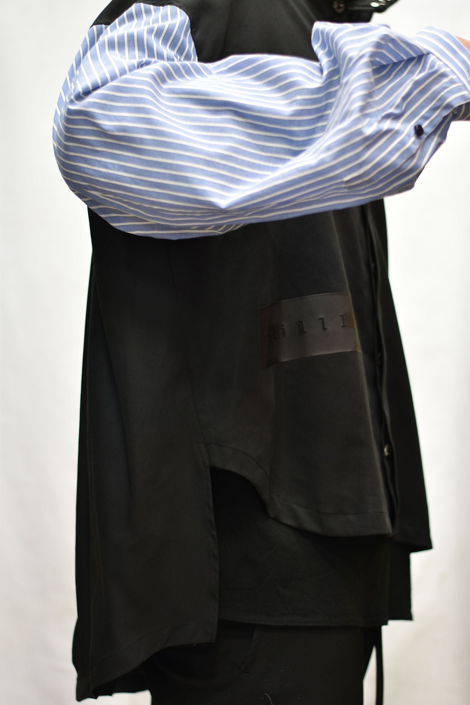 スタンドカラー ルーズシャツ / LB21SS-SH02-ST (BLACK×SAX STRIPE)