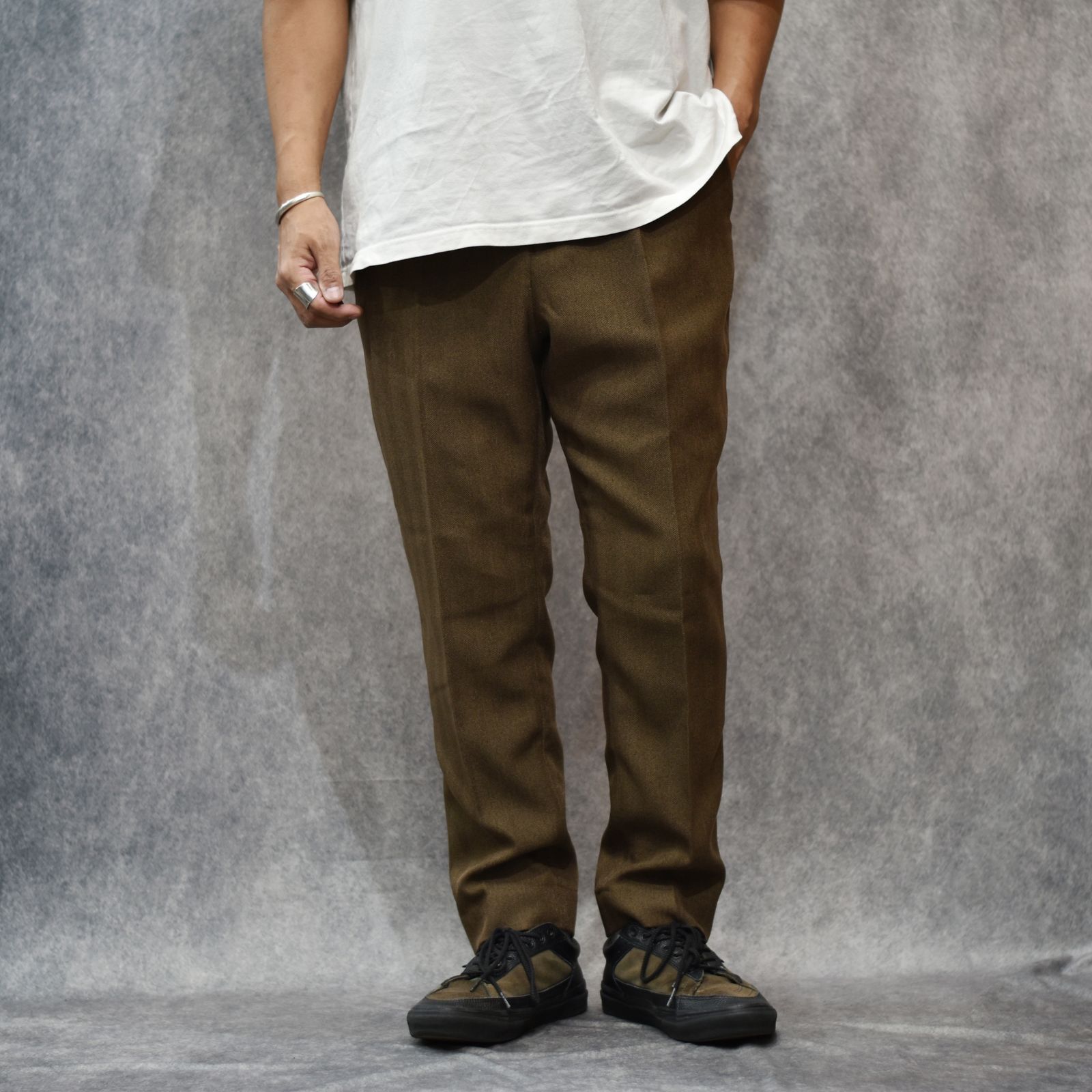 VINTAGE TYPE HERRINGBONE SLACKS (BROWN)｜ヘリンボーン スラックス｜CL-25AW032