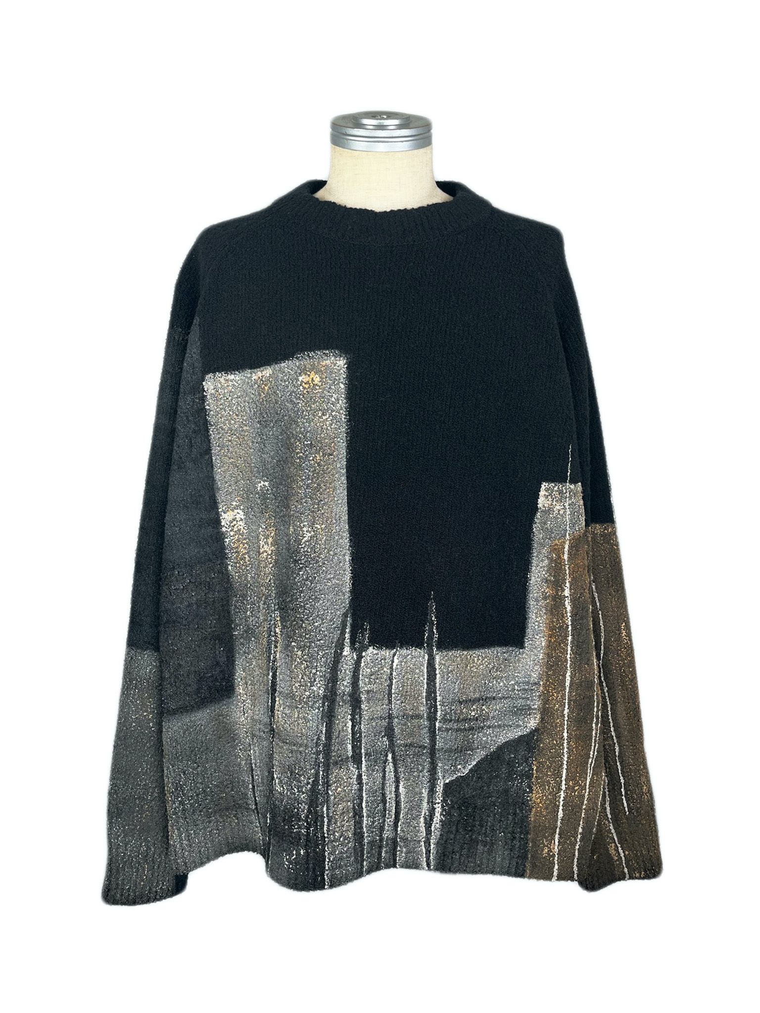 ラグランスリーブセーター / LB22AW-KN01-HP (BLACK×LANDSCAPE)