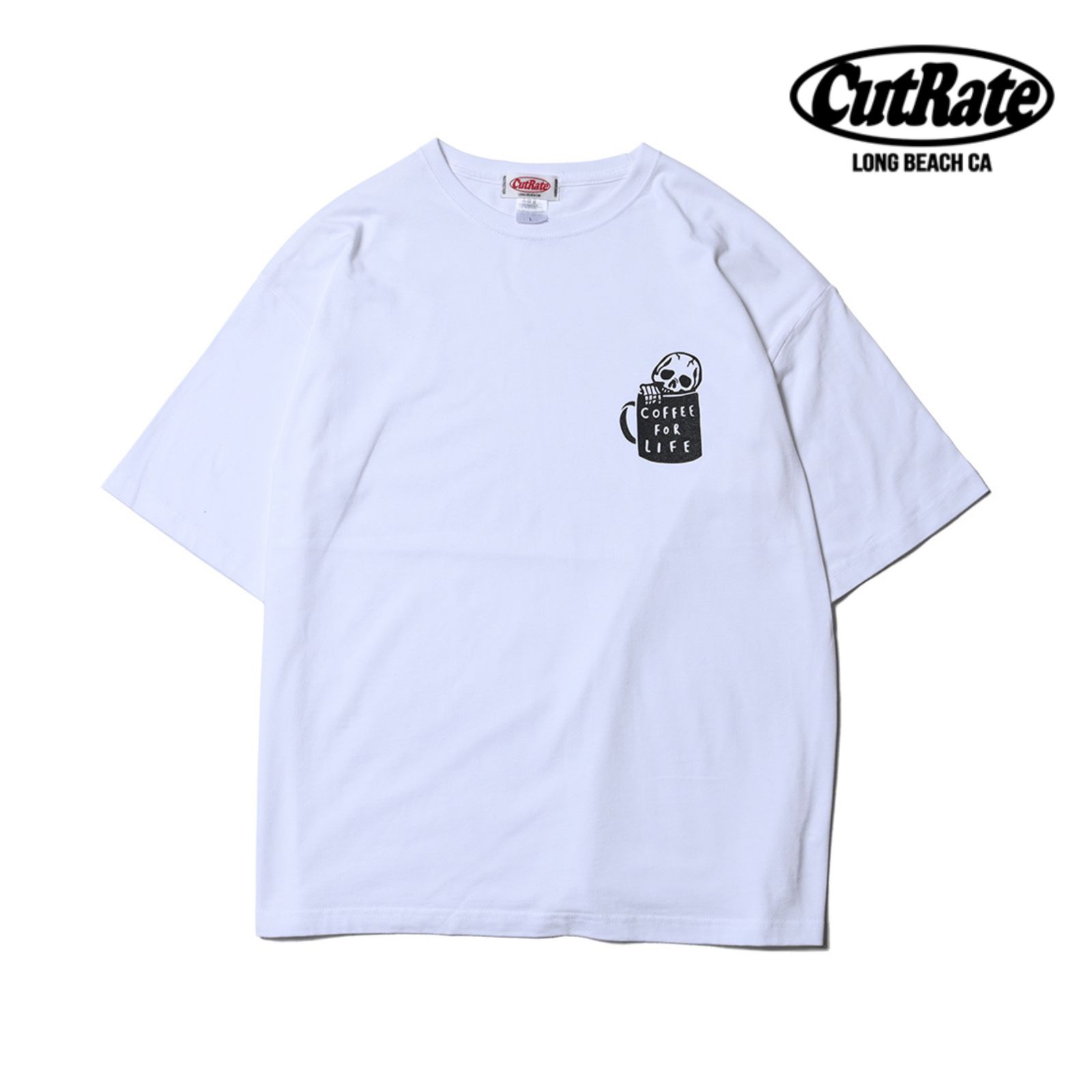 SKULLS COFFEE LOGO DROPSHOULDER S/S T-SHIRT (WHITE) / ドロップショルダー プリントTシャツ