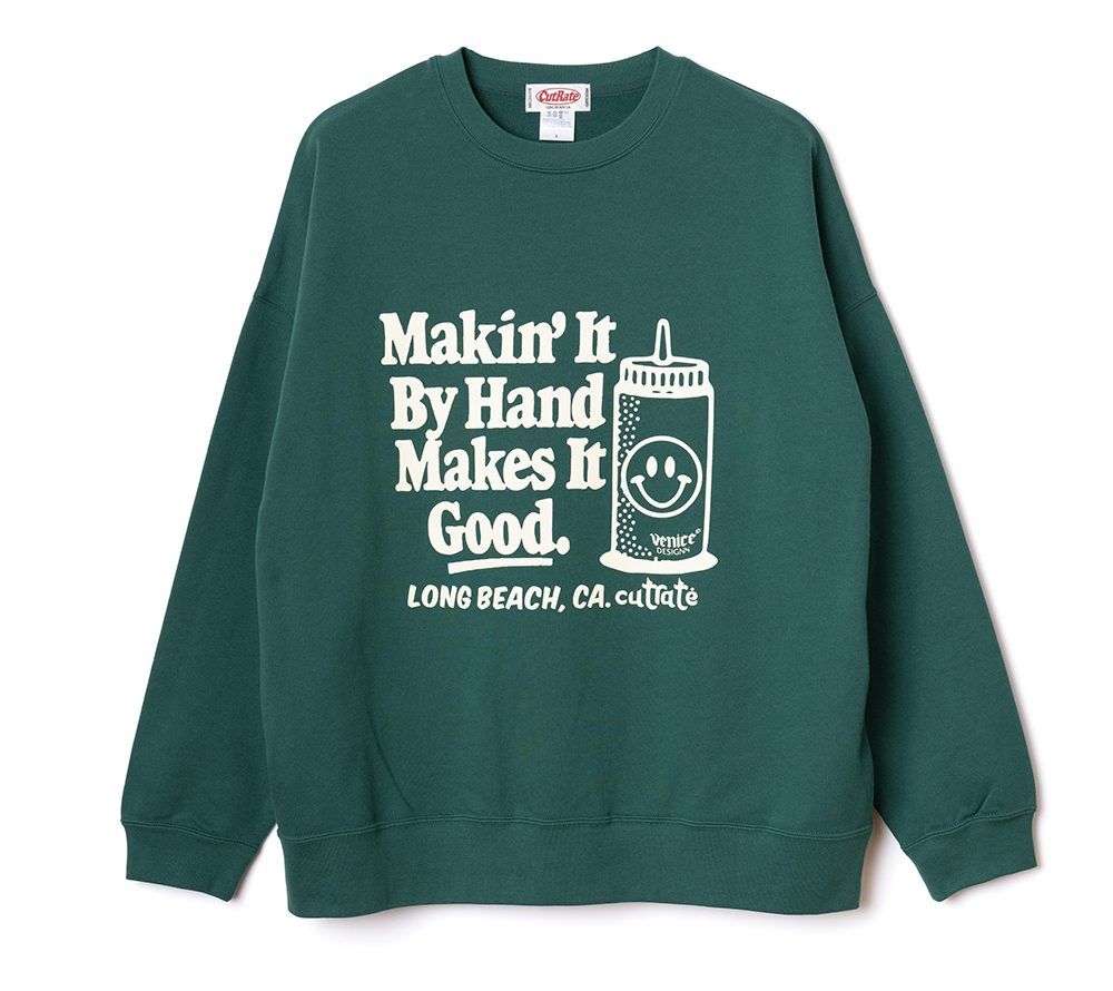 ×VENICE8 COFFEE HOUSE SMILEY FACE DISPENSER DROP CREW NECK SWEAT (GRN) / ドロップショルダー クルーネック スウェット