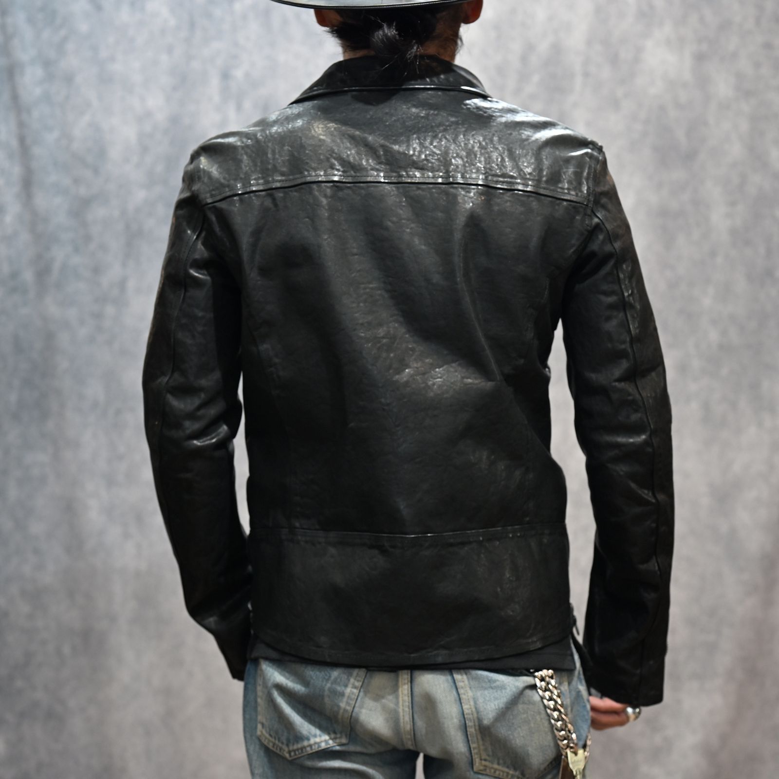 イタリーショルダー製品染め ダブルライダース （BLACK）｜1254-02