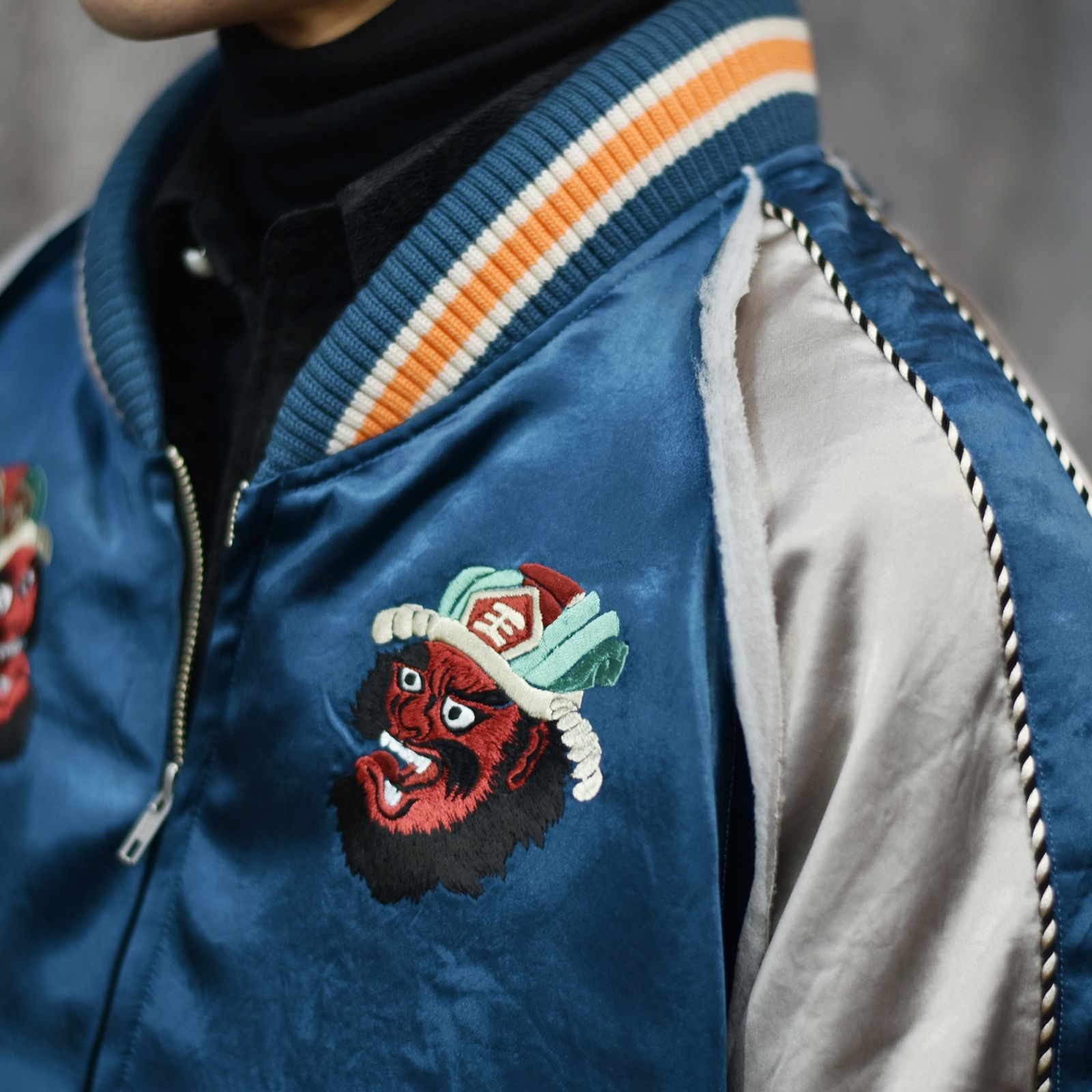 CROPPED YAMA KING EMBROIDERED SOUVENIR JKT (BLUE)｜閻魔大王 スーベニアジャケット・スカジャン ショート丈・短丈｜PD25AW02