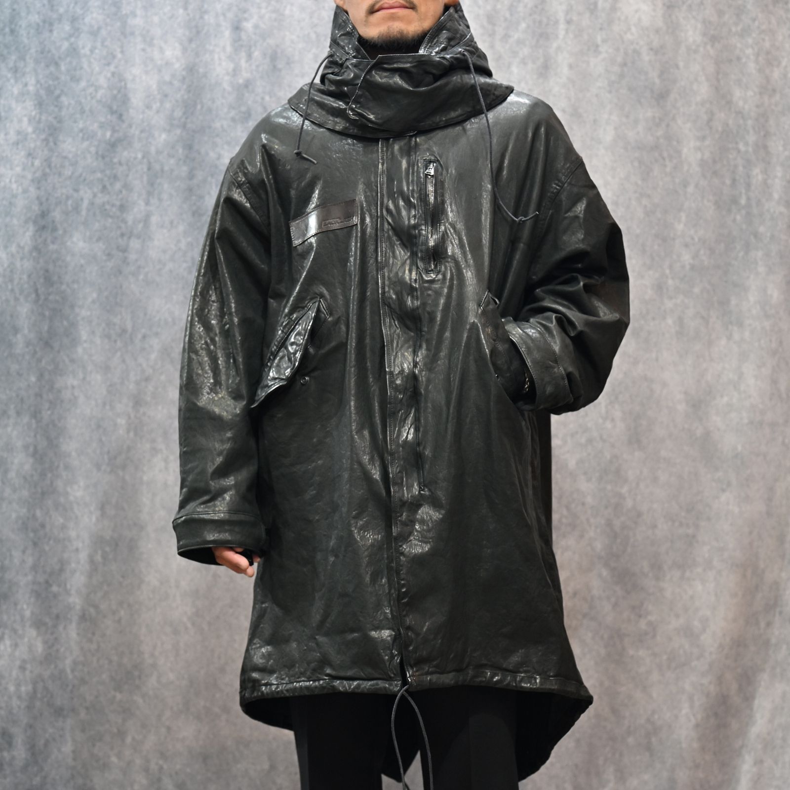 JAPANステア ミモザ鞣し製品染め モッズコート （BLACK）｜2176-01