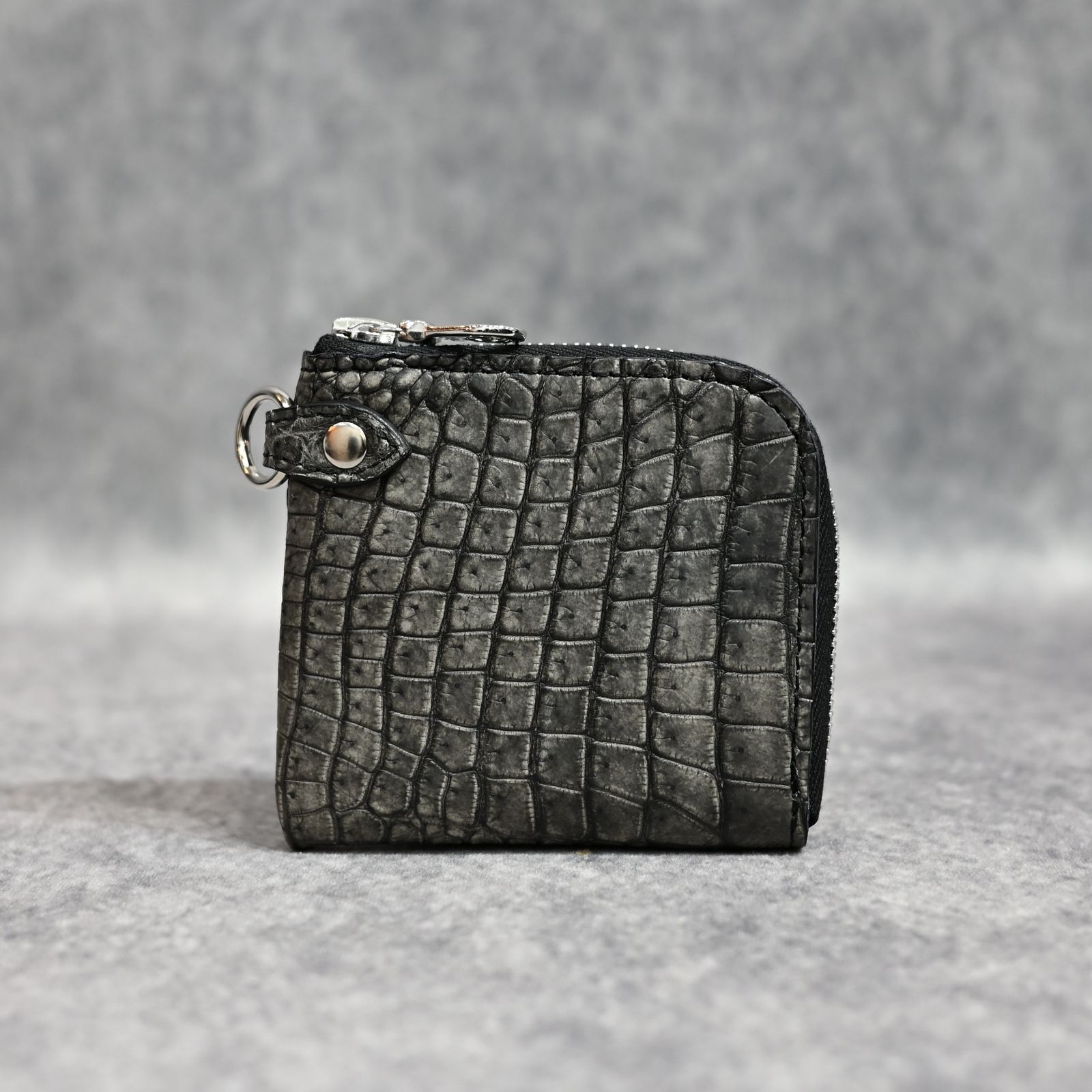 クロコ 墨染め+イタリアンバケッタ コインケース （SUMI / 墨グレー）