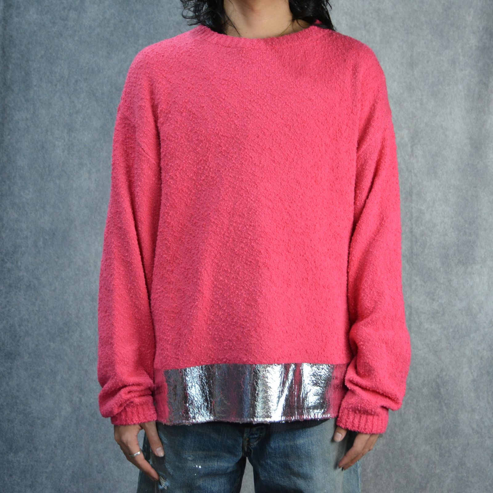 Foil Coating Grainy Cotton Knit Crewneck Pullover （PNK） / コットンニット プルオーバー （ピンク）