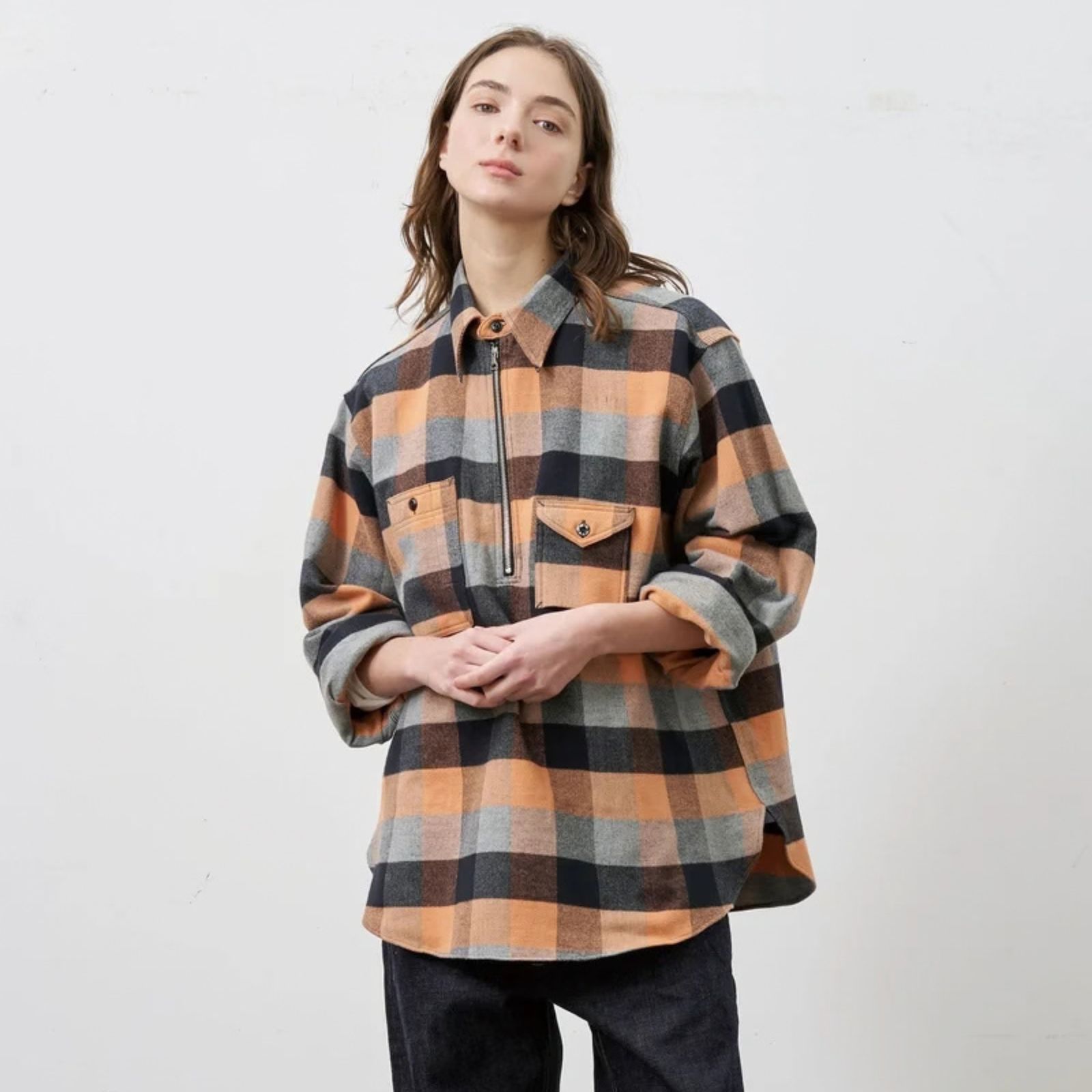 Y1936 H-ZIP FLANNEL CHECK SHIRT （ORANGE / オレンジ）｜ 602-262-03